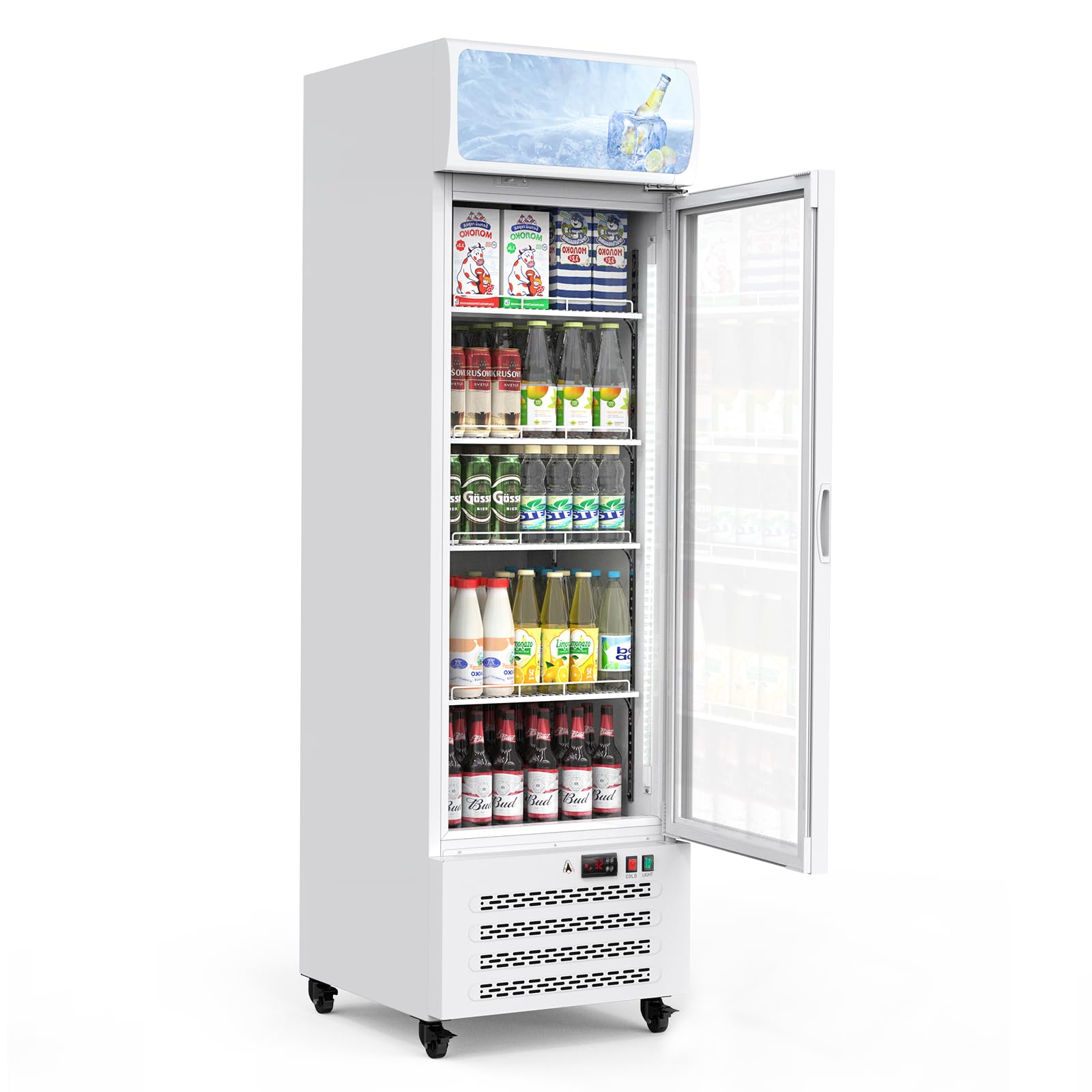 Garvee Dual-Layer Glass Door Beverage Merchandiser, 11.9 Cu.Ft - Commercial Display Refrigerator with Soft LED Lighting, 4 Adjustable Shelves, Energy Efficient for Cafe, Restaurant | Fridge.com