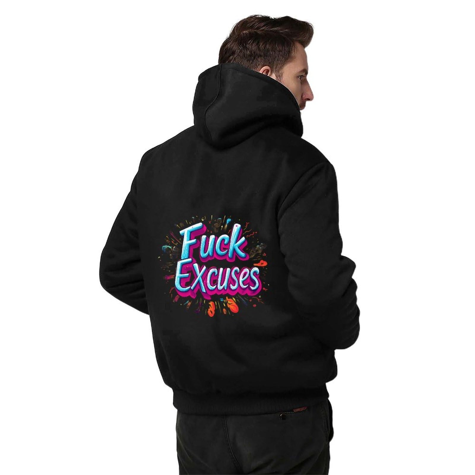 Fck Excuses - Sudadera con capucha y cremallera para hombre, forro polar, con bolsillo