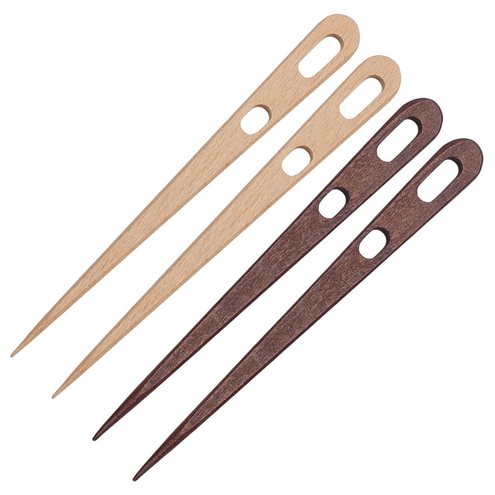 FREEBLOSS 4Pcs Beech Wood Nalbinding Needle Authentic Tradition Needle for Knotless Knitting Ergonomic Handcrafted Tool with Steel Tip Perfect for Wool Yarn&Historical Fiber Art 2 Colors