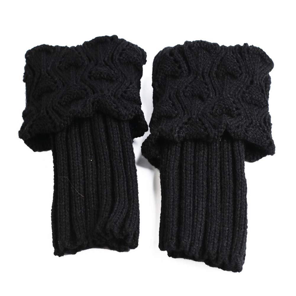 Soft Adult Casual Socks,Winter Women Cuffed Crochet Boot Cuffs Socks Knit Toppers Elastic Leg Warmers - Black