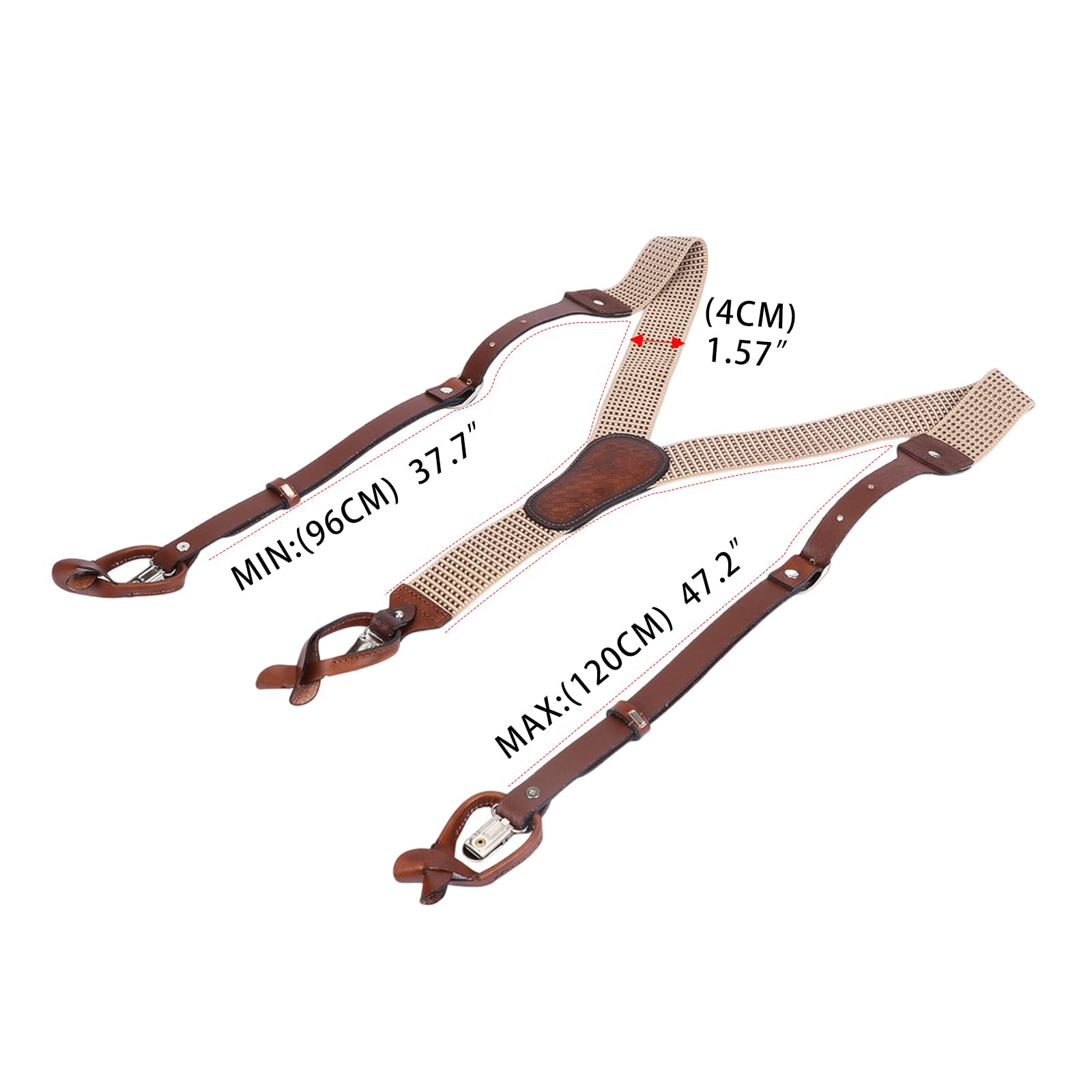TOURBON - Elegante soporte de cuero para hombre con clips fuertes, tirantes elásticos ajustables en forma de Y, tirantes de trabajo de 4 cm de ancho
