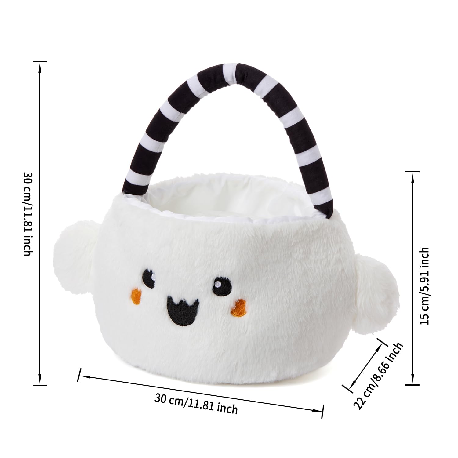 Ouksma Halloween Plush Treat Basket, Halloween Candy Basket, Trick-or-Treat Bag, Halloween Treat Holder, Halloween Candy Holder (White Ghost)