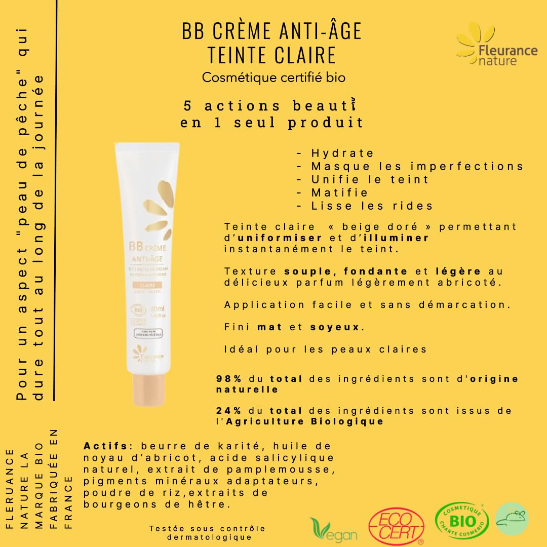 FLEURANCE NATURE BB Crème Anti-âge Teinte Claire