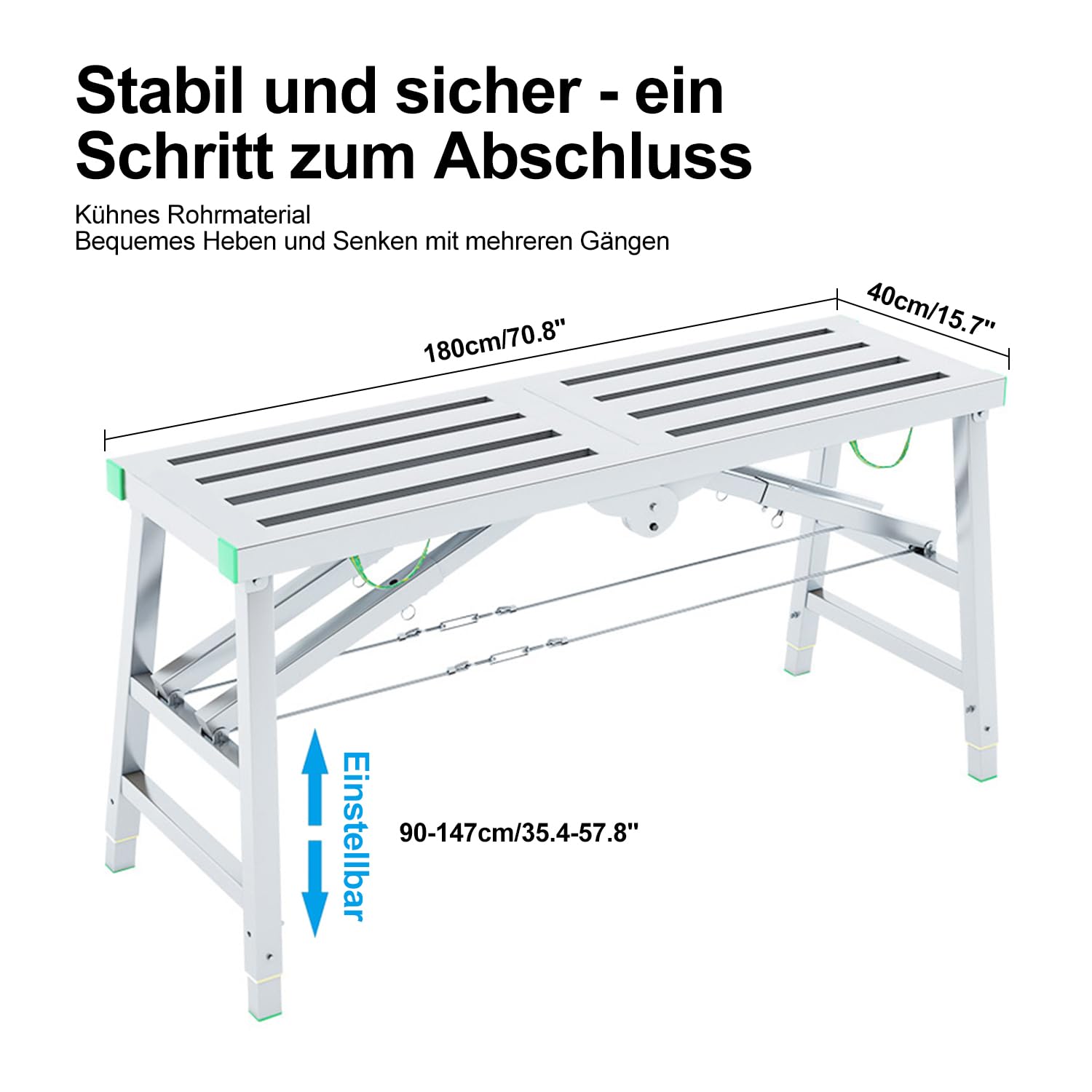 Verstellbare klappbare Arbeitsplattform, tragbares Gerüst, höhenverstellbares verzinktes Gerüst für Deckenreinigung, Malerarbeiten, maximale Belastung 360kg,180x37cm
