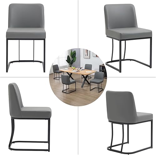 Miniatura 4 de ZJhome Juego de 4 sillas de comedor de piel sintética, sillas de comedor modernas de mediados de siglo con respaldomarco de metal, sillas laterales