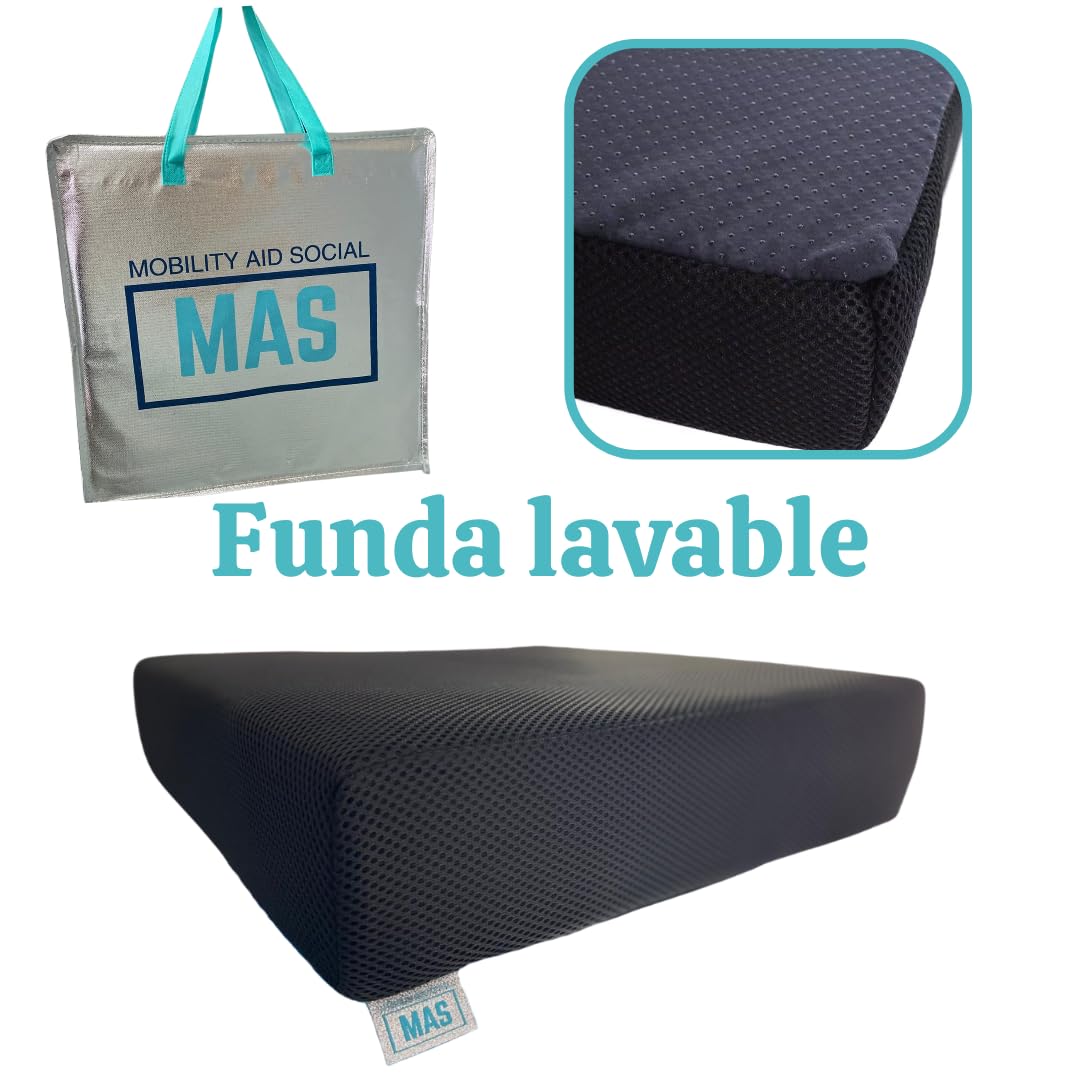 MAS Mobility Cojín Antiescaras 10CM Grosor 100% Viscoelástica para Silla de Ruedas, Silla y Sillón - Marca Española con Funda (Negro)