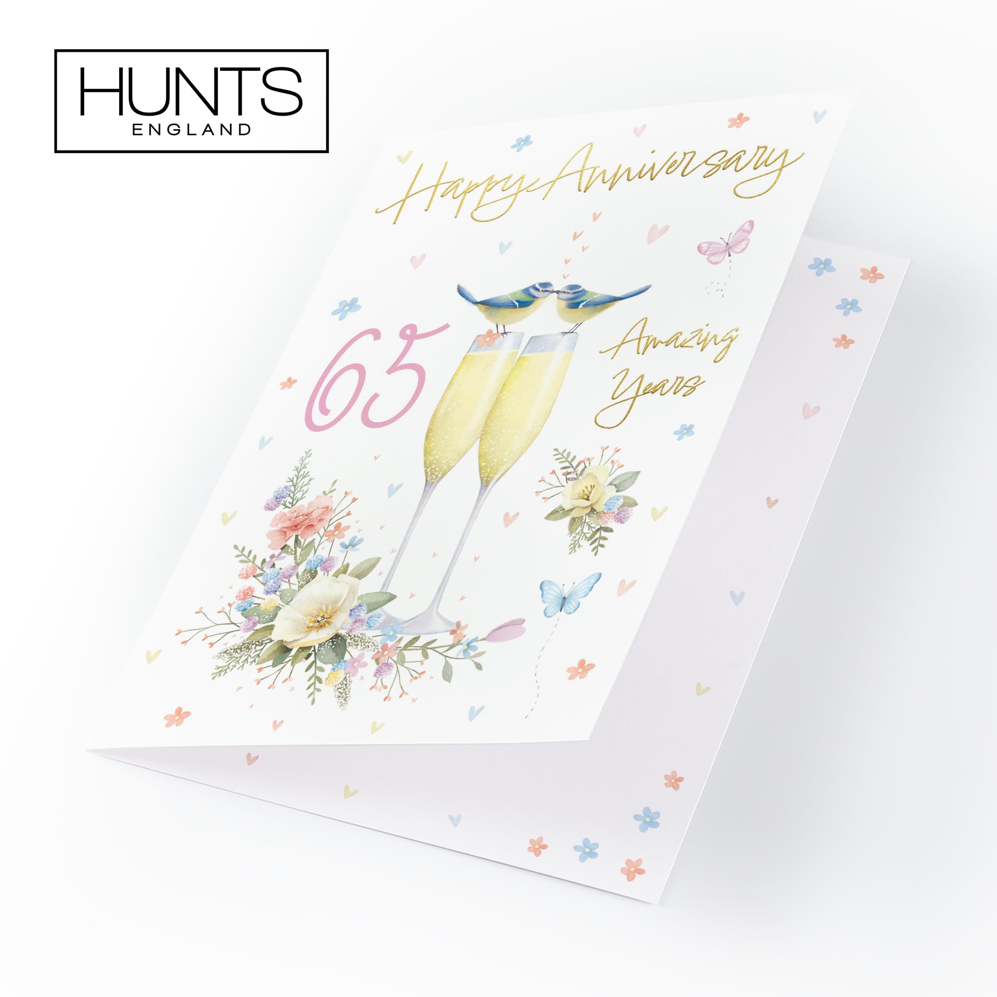 Hunts England, 65th Anniversary Card For Him Or Her, A5 Size, Champagne Flutes, Gold Foil - Image 4