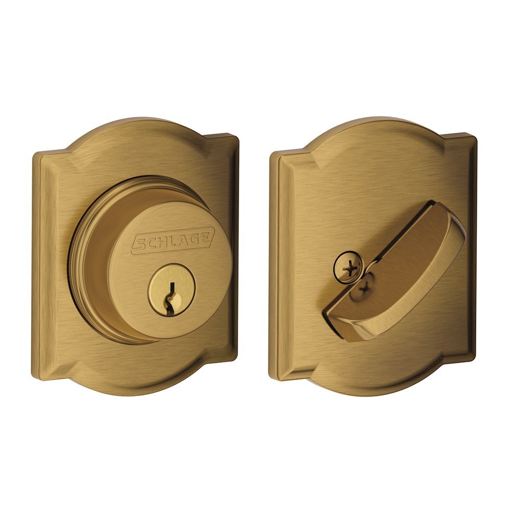 SCHLAGEB60 N CAM 609 Deadbolt with Camelot Trim, Keyed 1 Side, Highest Residential Security, Antique Brass
