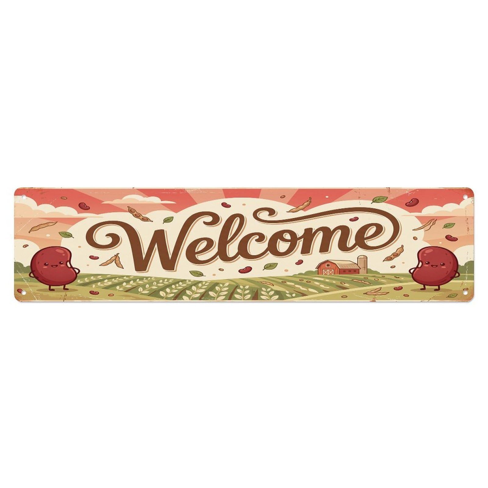 Olhnbad 4X16inch(10X40cm) Vintage Welcome Kidney Bean Metal Tin Sign