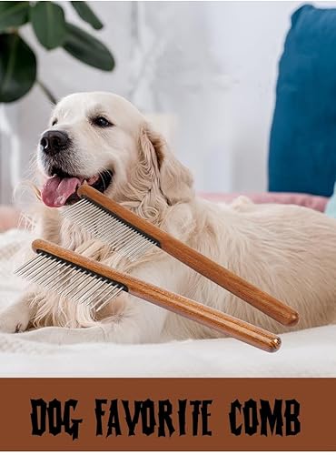 Miniatura 3 de Peine profesional de madera para gatos, paquete de 3 peines para perros con extremos redondeados, dientes de acero para eliminar enredos y nudos,