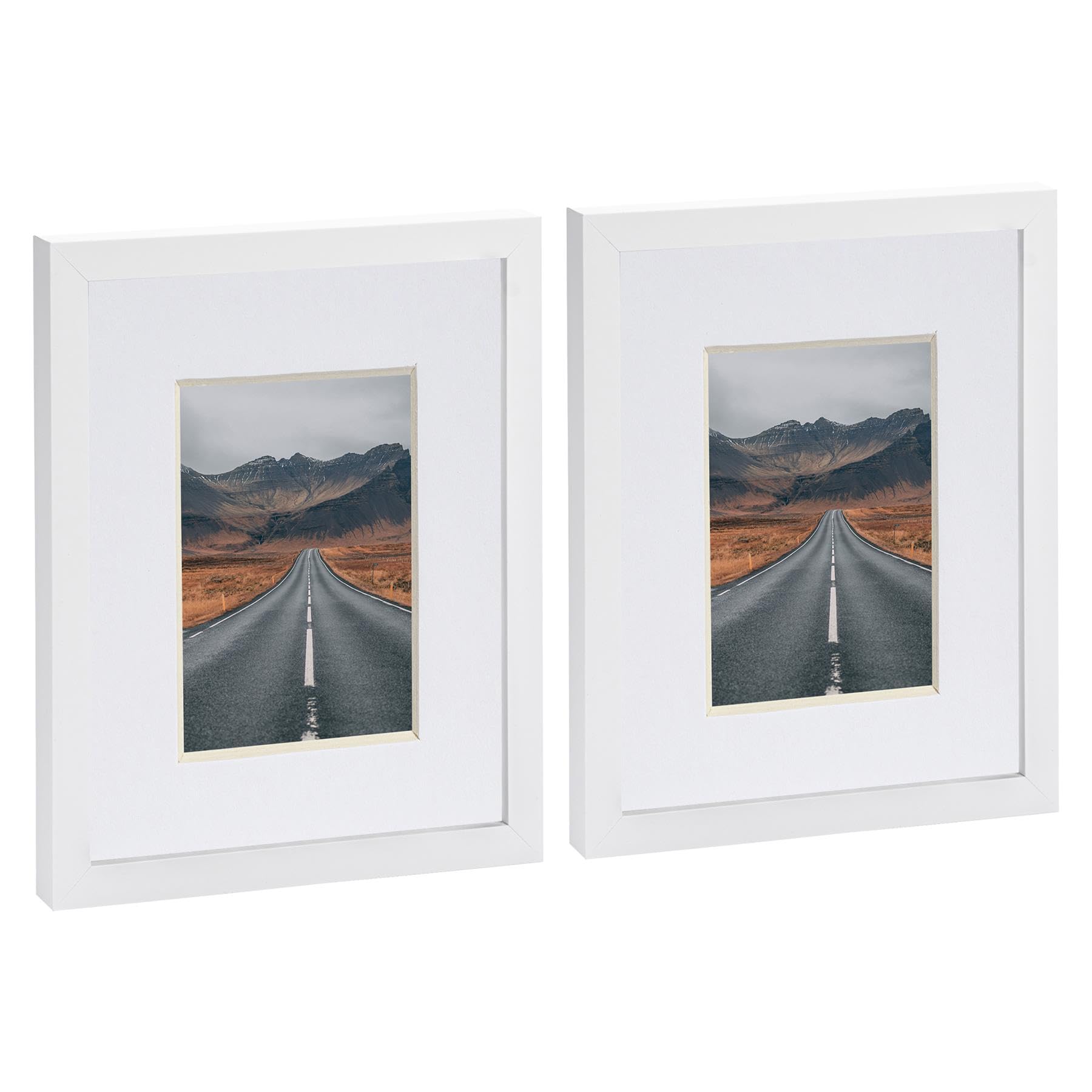 Nicola Spring White/White 2X 8" X 10" Photo Frames With 4" X 6" Mount - Glass Aperture Home Picture Wall Hanging Landscape Portrait Display