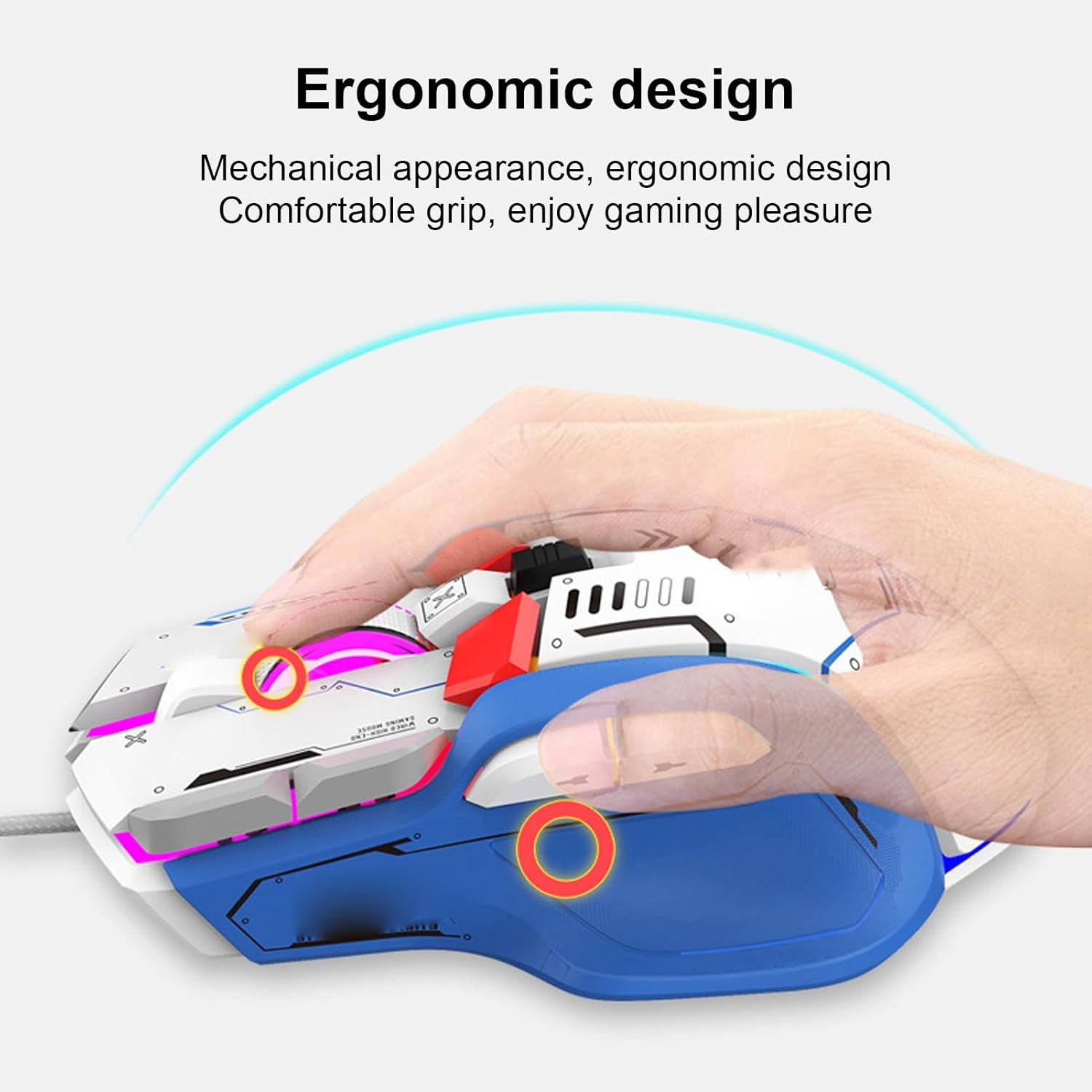 Hand gripping the Jectse G6 mouse, illustrating its ergonomic design