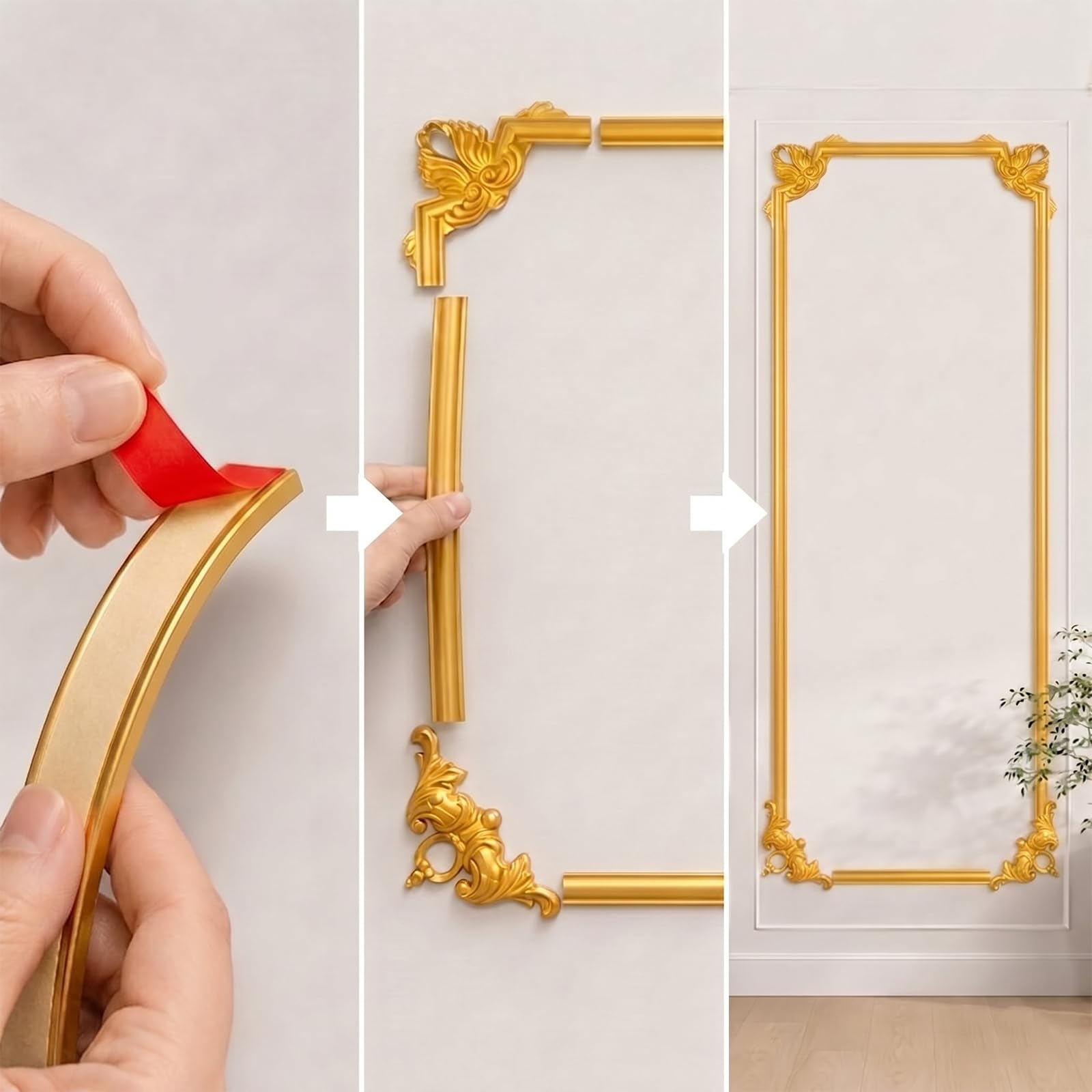 PVC Modanatura Adesiva per Pareti Flessibile per Soffitto Mobili Interni Gold,15m