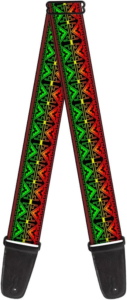 Buckle-Down Guitar Strap Geomteric2 Black Red Yellow Green 2 Inches Wide