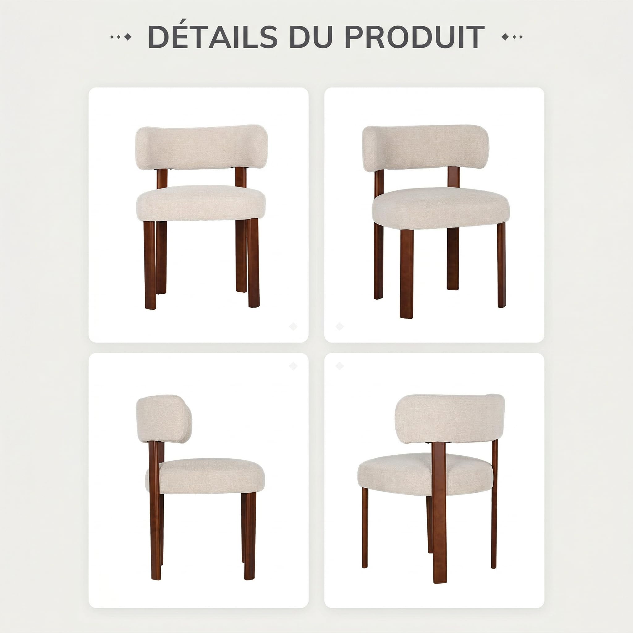 MALOL Lot de 4 chaises de Salle à Manger Design Moderne du Milieu du siècle, Style champêtre Vintage en Sherpa, dossiers incurvés Ouverts, pour Salle à Manger, Restaurant, Avoine