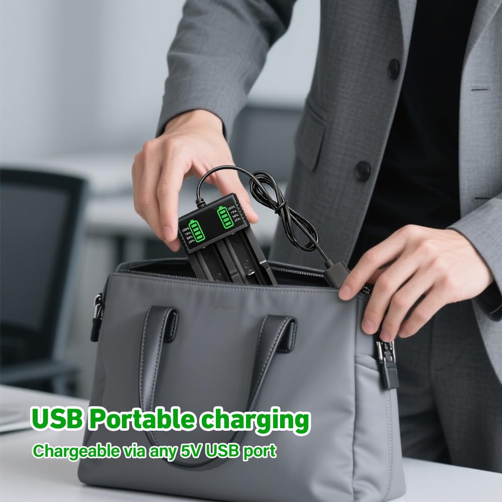 2PCS Piles Rechargeables 3.7V, 2200 MAh | Button-Top Batterie NiMH 2 Slots Chargeur, Batteries Rechargeables pour Lampe Frontale LED,Télécommande,Voiture Télécommandée
