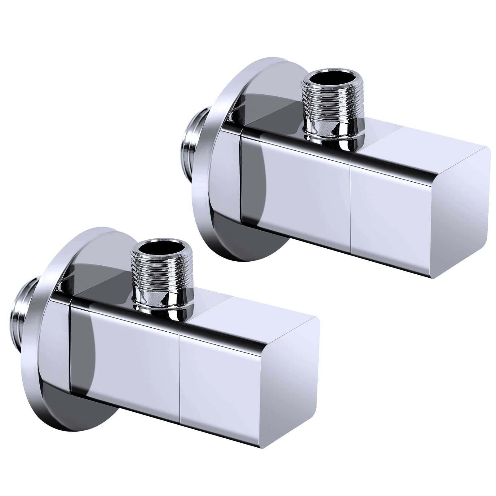 Eckventil NPT 1/2 Zoll Einlass x 3/8 Zoll Ausgang, strapazierfähig, Vierteldrehung, Winkel, Absperrventil, quadratisches Gehäuse, Wasserregelventil, Chrom, 2 Stück
