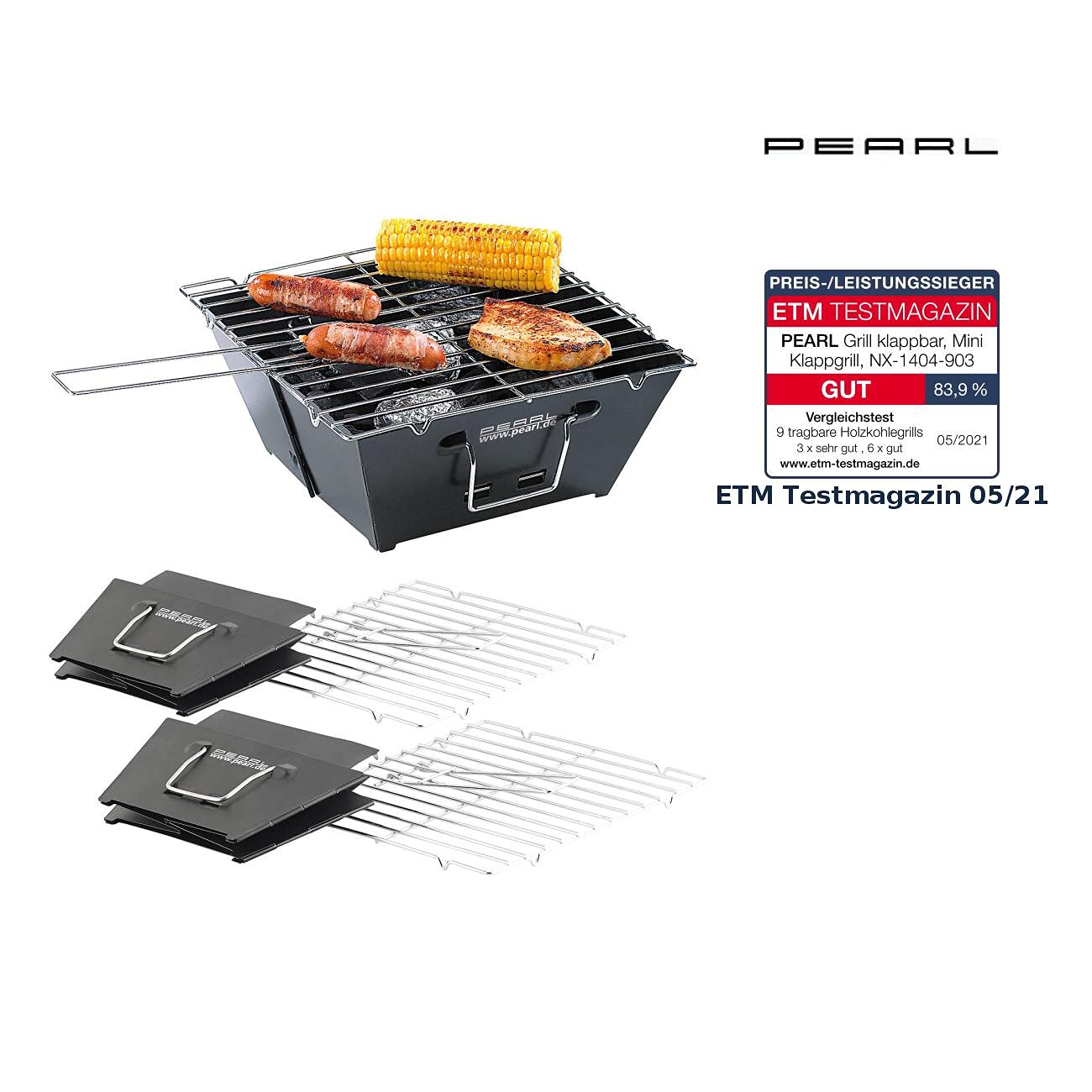 PEARL Faltgrill: 2er-Set flach zusammenklappbare Kohle-Grills, Grillfläche je ca. 24,5 (Camping Grill, Klapp, BBQ)
