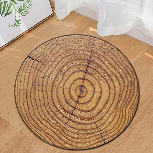 Runder Teppich Home Area Rug Baum Jährliche Ring Holzmaserung Kissen für Kinder Spielen Wohnzimmer Boden Yoga-Matte(Mehrfarbig G,Diam 60cm)