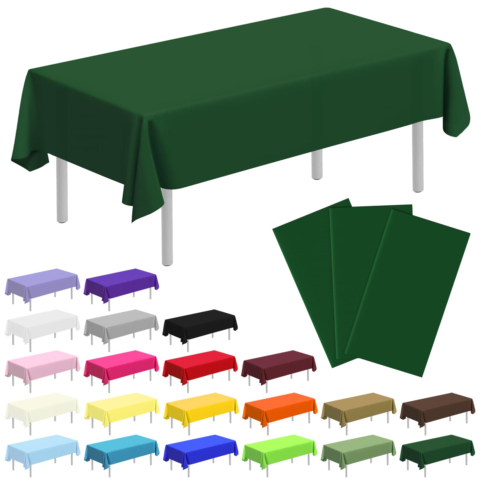 CC-SLZP 3 Pack Premium Plastic Tablecloth, 54 x 108 inch Disposable Tablecloths Rectangle Leakproof for Parties, Picnic, Camping, Birthday, Weeding (