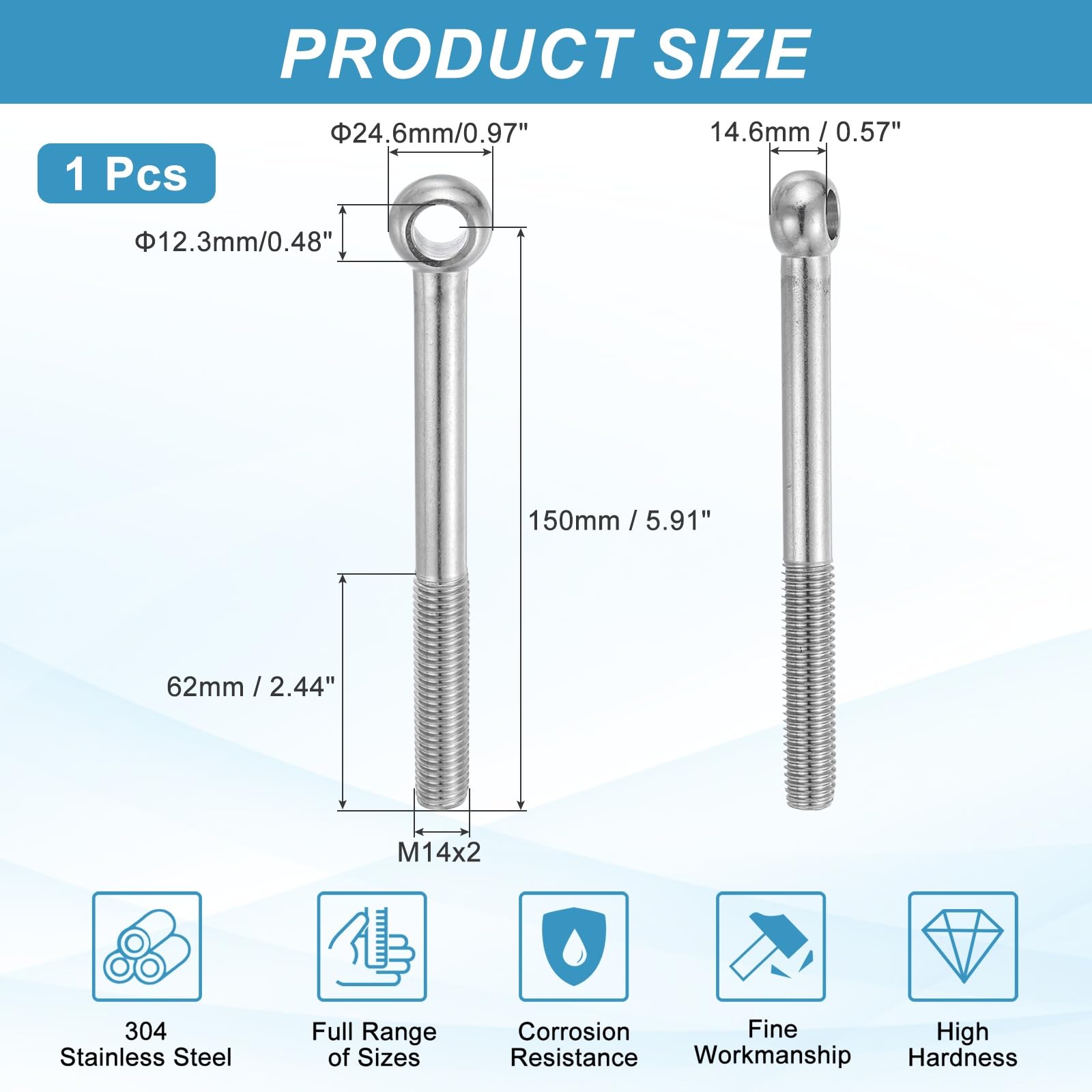 PATIKIL M14x150mm Shoulder Swing Lifting Eye Bolt - Image 2