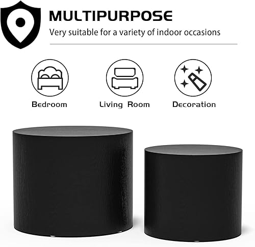 Miniatura 38 de Juego de 2 mesas de centro anidadas, mesas de café redondas de nogal, mesa redonda de madera moderna y mesa auxiliar para espacios pequeños,