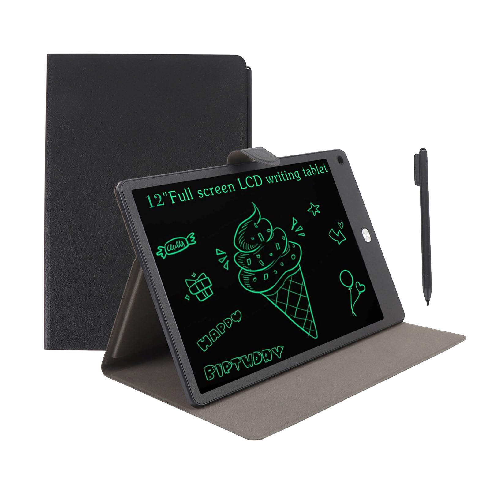 Tablet di Scrittura LCD per Adulti, Tablet da Disegno a Schermo Intero 12 Pollici, Cuscinetto Elettrico a Mano, Blocco Digitale Cancellabile Riutilizzabile con Penna, Case PU