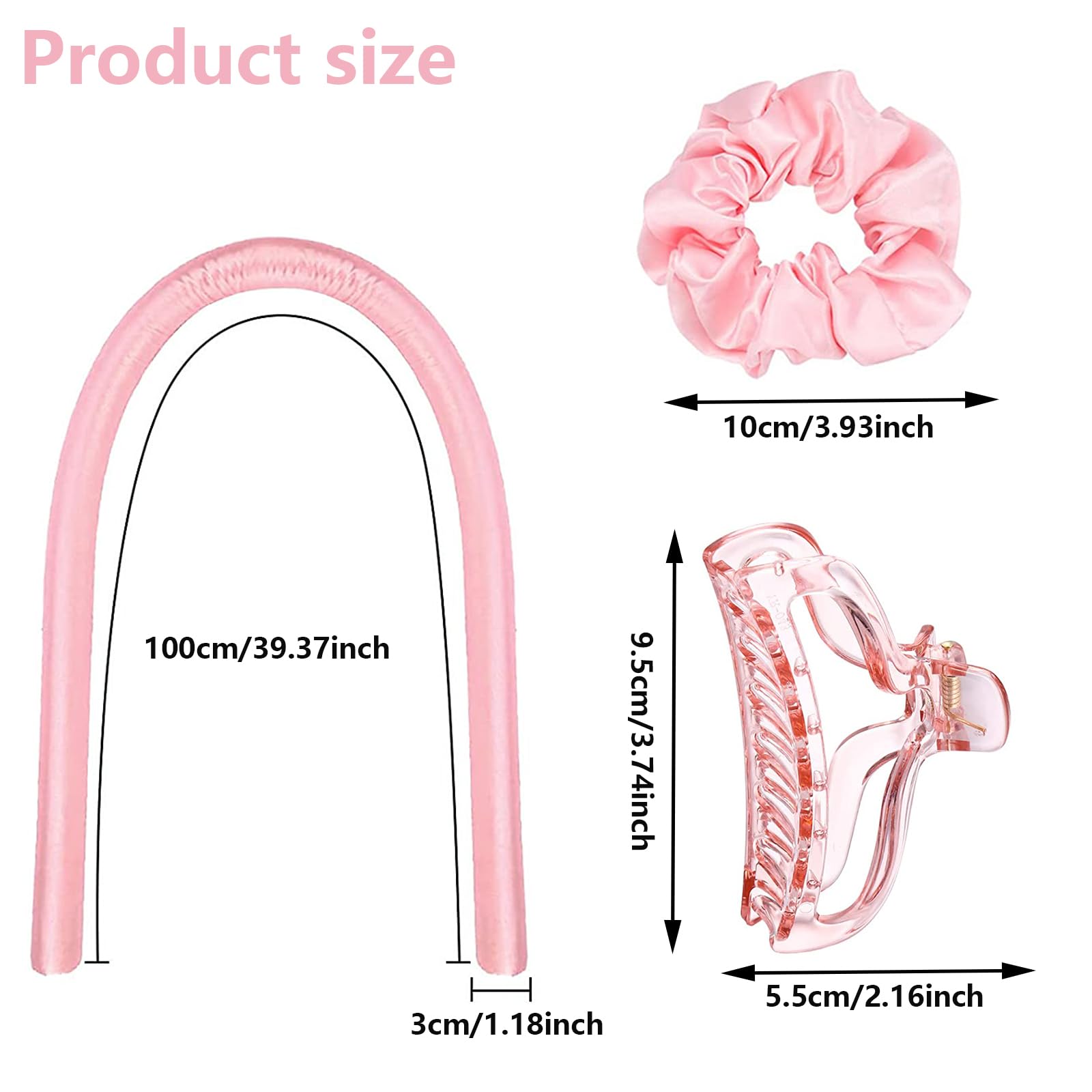 ﻿ Rizador Pelo Sin Calor,palo de pelo rizado sin calor,traje de pelo largo para perezosos,Rizadores de Ondas Con Diadema Suave Para Dormir,adecuado para cabello medio y largo (Rosa) ﻿ — view 2