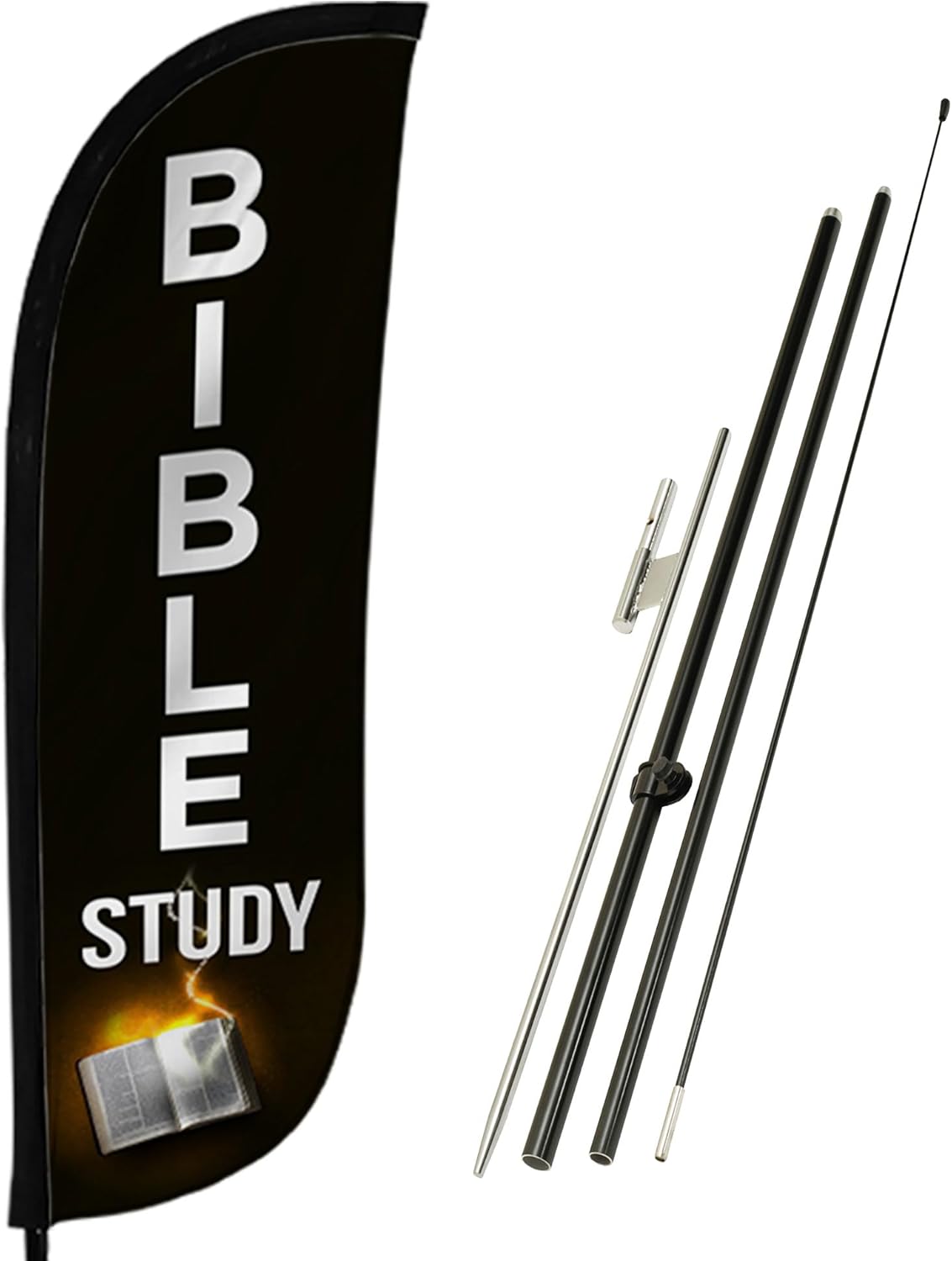LookOurWay Feather Flag Pole Kit - 7 Feet Tall Advertising Banner with Fiberglass Pole Set and Ground Spike for Business Promotion - Church Flags - Easter Service