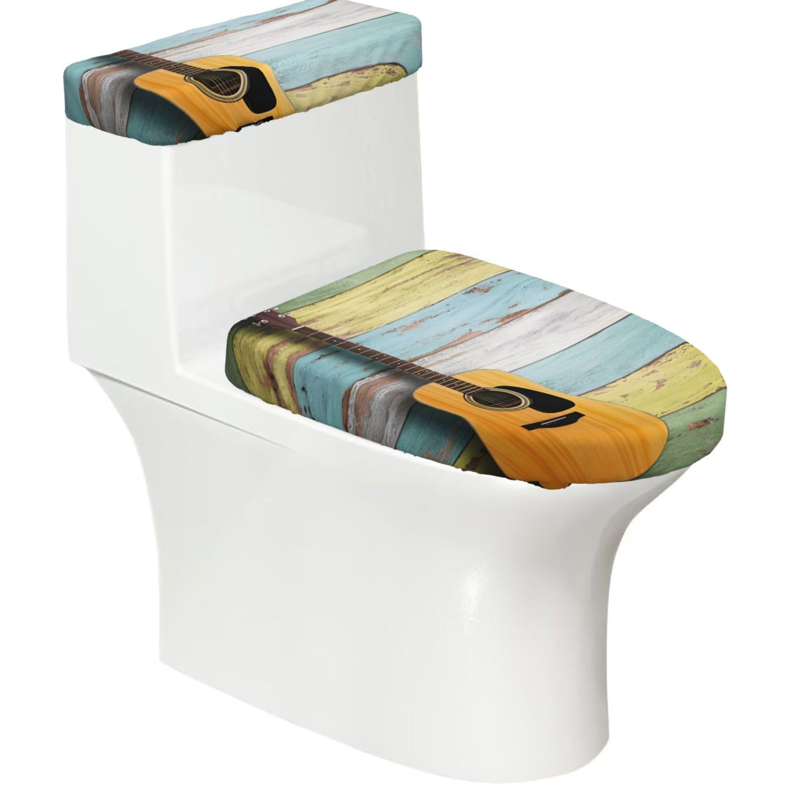 Nice Guitar 2-Piece Toilet Seat Cover Set with Tank Lid - Elastic for U-Shape & Elongated - Bathroom Decor