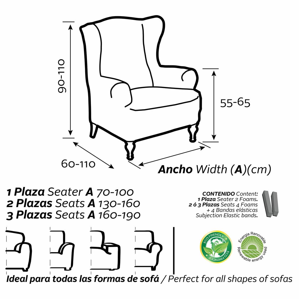 SOFASKINS® Fodera per poltrona a 1 posto, copridivano super elastico, fodera per divano dal design esclusivo, traspirante e resistente, facile da posizionare. Misura 70-110 cm. Colore verde