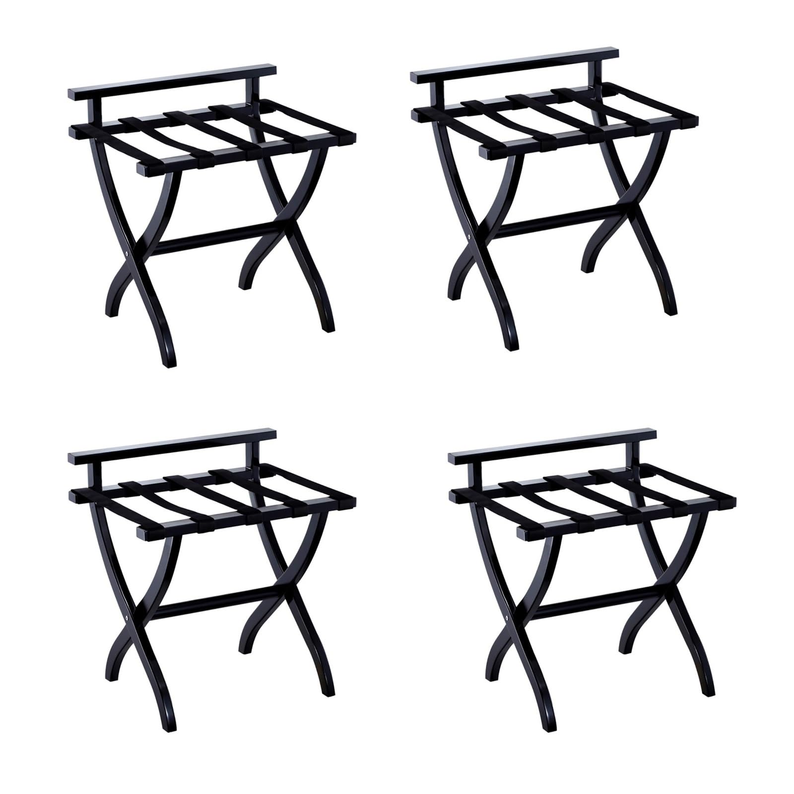 FENOKD Suitcase Stand - Luggage Rack, Black 2-Tier Folding Suitcase Backpacks Holder, Folding Luggage Rack Solid Wood, Professional Hotel/Bedroom/Guest Room Suitcase Rack,4pcs