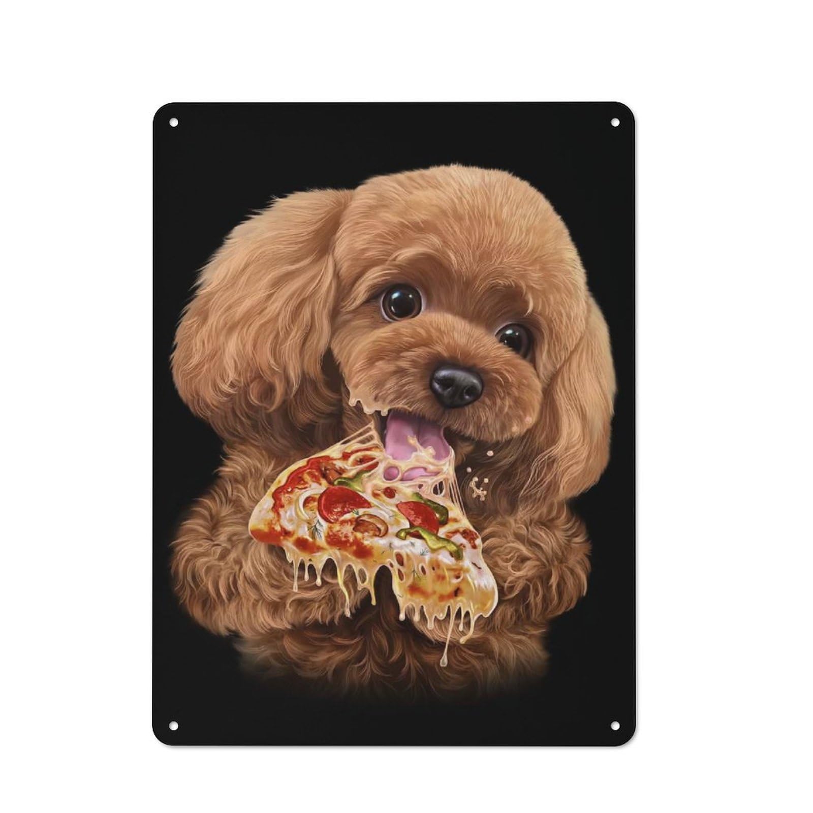 Junmoney Cute Poodle Love Pizza Tin Wall Plaque 40X30cm With For Garage Or Workshop, For Living Room, Hallway And Entrance Wall Decor