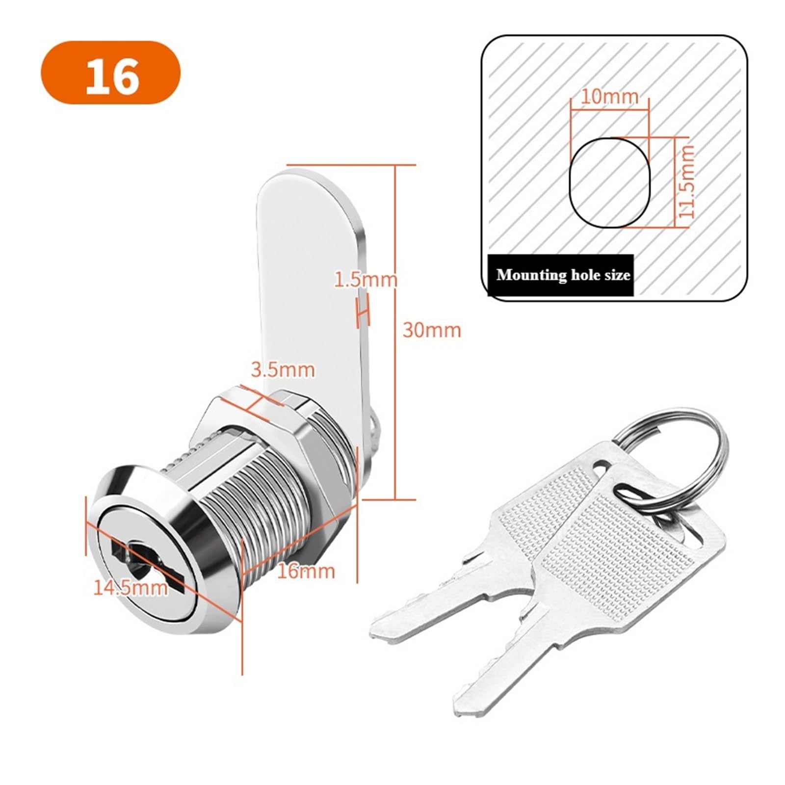 Serrures de sécurité pour boîtes aux lettres Serrures De Tiroir D'armoire En Alliage D'aluminium Avec Clé 5 Pièces 16/20/25/30mm(5PCS 16mm)
