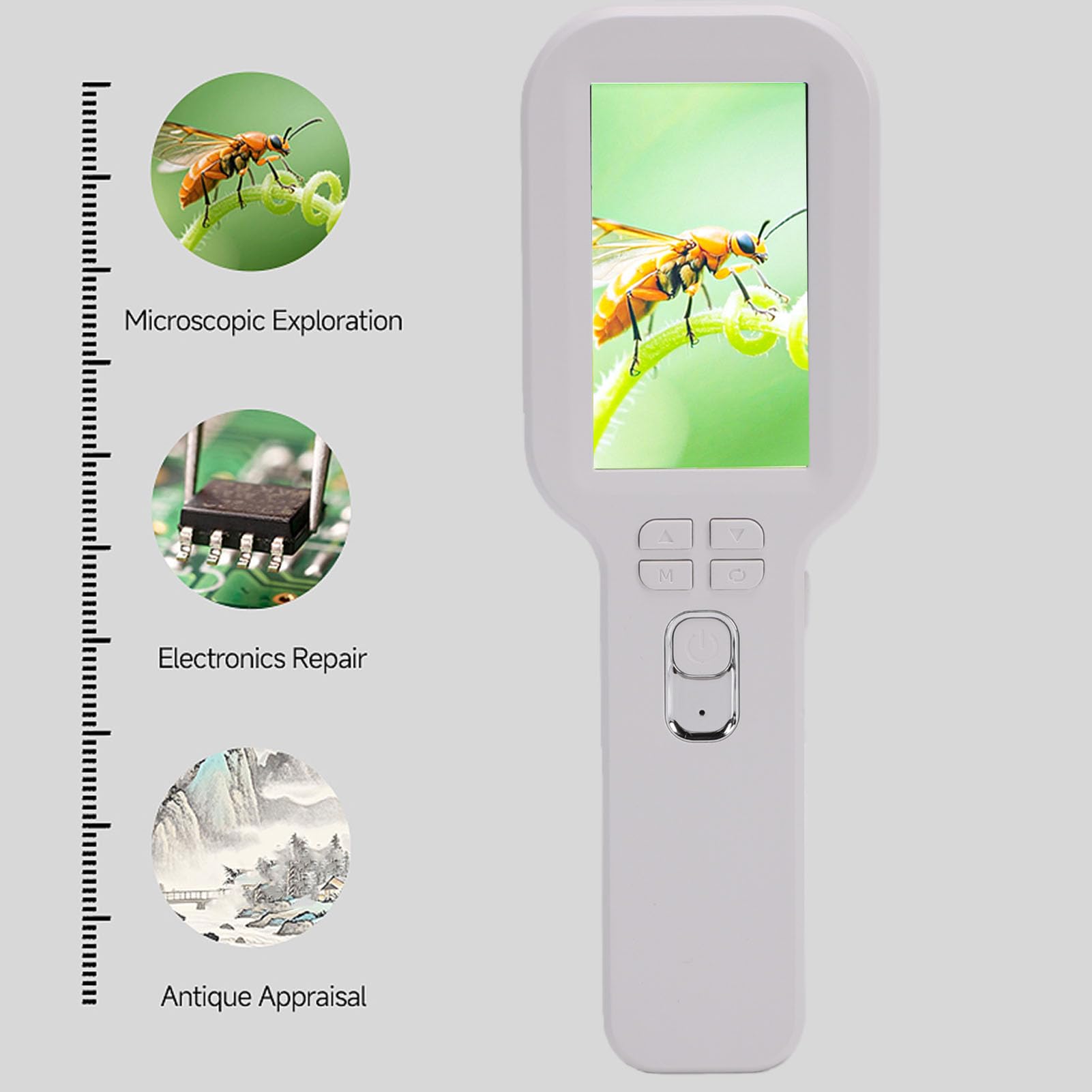Microscopio Digital Portátil, Lupa Digital de Mano 5X-500X con Lente Dual, Pantalla HD 3,0 Pulgadas, Lupa de Bolsillo Microscopio Marco para Observación Exploración Niños (White)