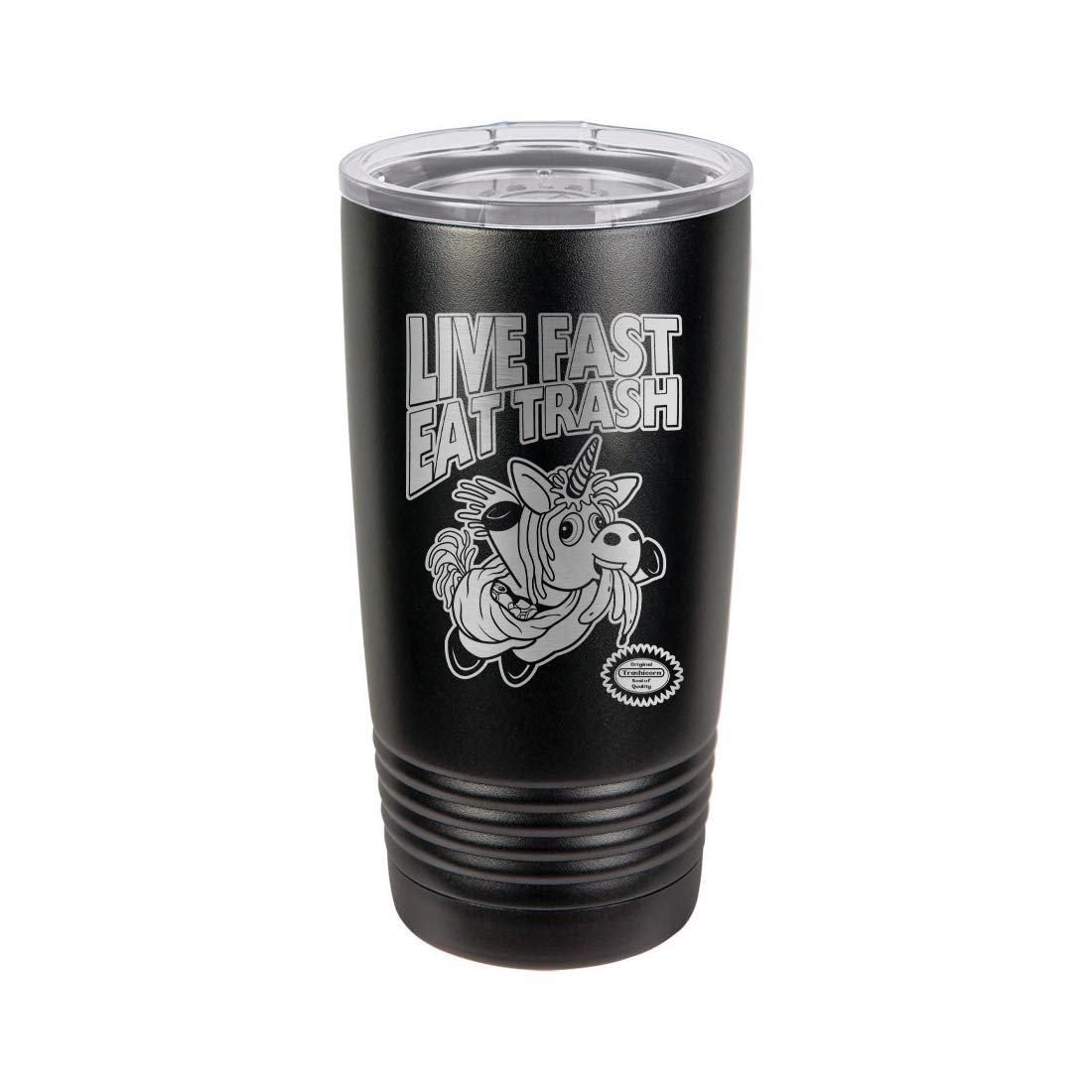 Live Fast Eat Trash Flying Trashicorn Unicorn Movie Game Parody - 3D Laser Engraved Black Polar Camel 20 oz. Vacuum Insulated Tumbler Mug with Clear Lid New
