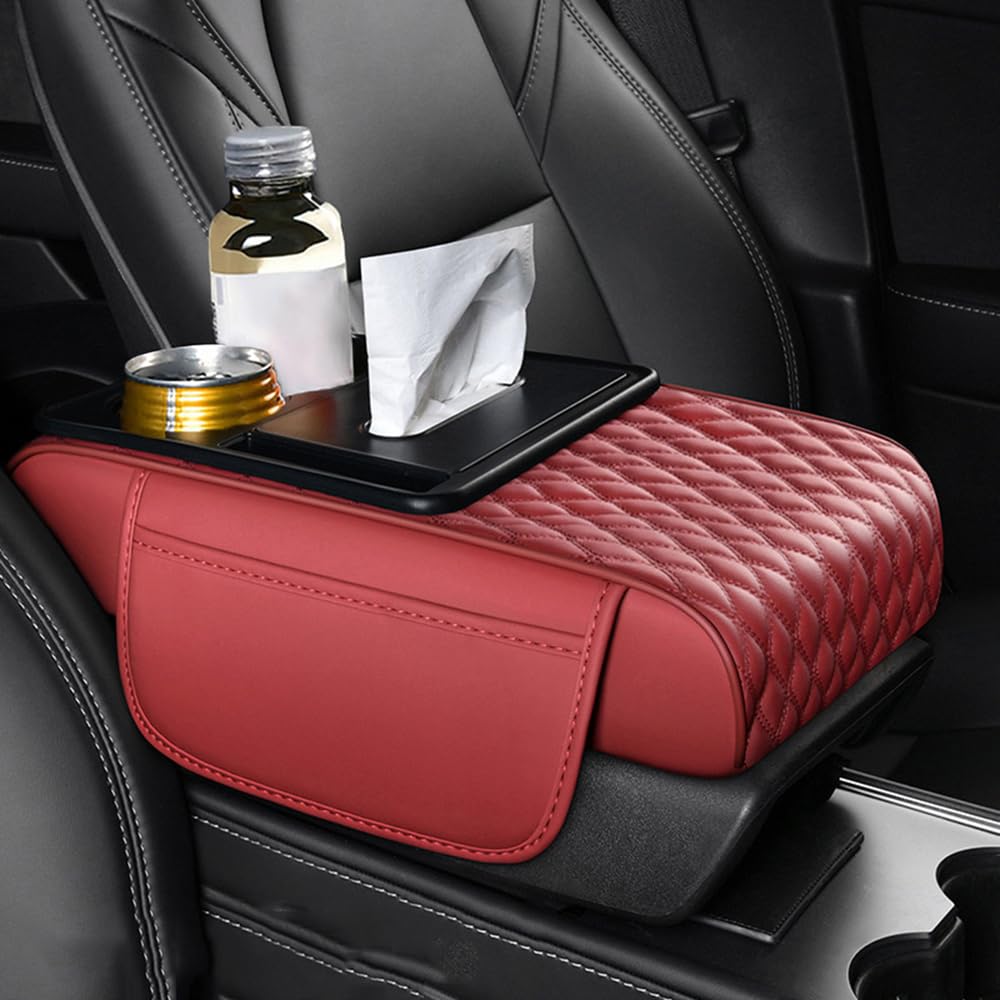 Zjjstt Red Car Center Console Cover For Cadillac Lyriq 2022–2025,Arm Rest Lid Cushion Protector Multifunctional Armrest Cushion Pad Interior Accessories,