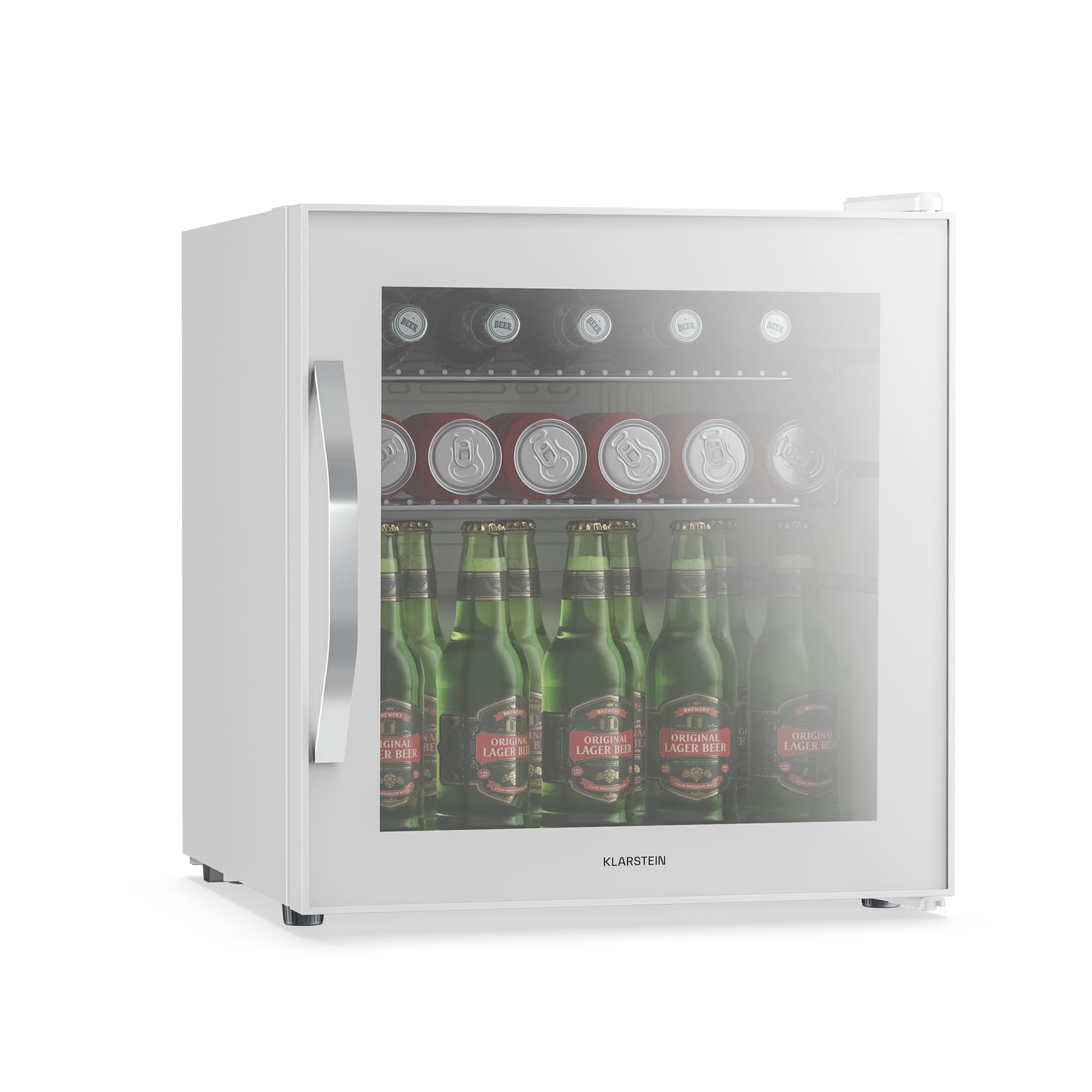 KLARSTEIN Beersafe Nevera para Bebidas - 47L, Puerta de Cristal Espejo, 0-13°C, 2 Estantes Metálicos Extraíbles, Frigorifico para Bebidas, Control Giratorio, Bajo Ruido