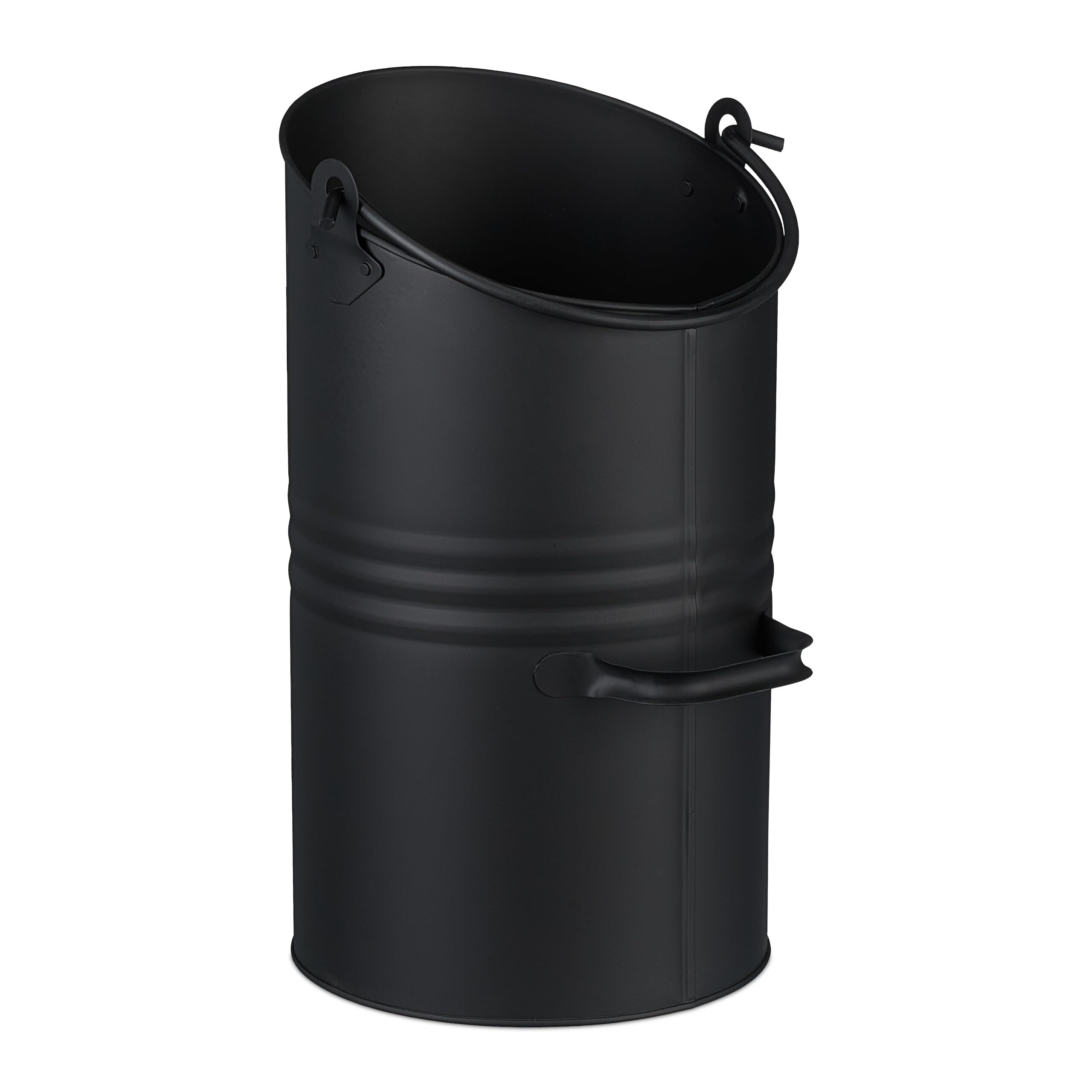 Relaxdays Coal Scuttle, 12L, Iron, Bucket with Handle, Charcoal Hod, Scoop for Refilling, Fireplace & Barbecue, Black