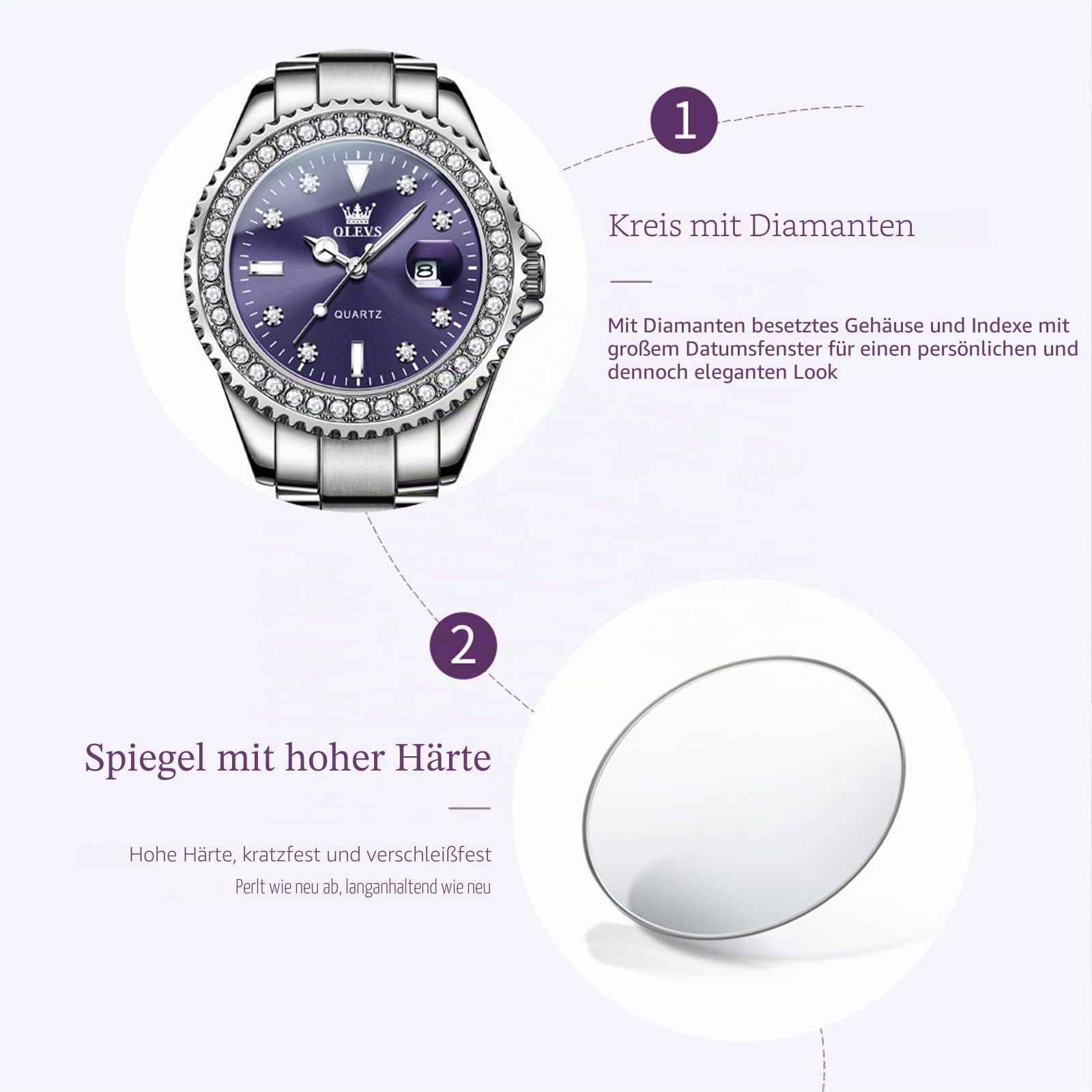 OLEVS Damen-Armbanduhr, kleines Handgelenk, Rotgold, Diamant-Zifferblatt, Quarzuhr, modisch, nachtleuchtend, wasserdicht, analoge Uhr für Frauen