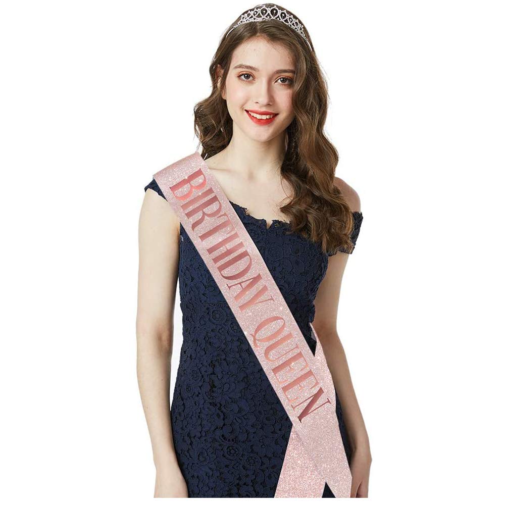 Birthday Queen Set – Schärpe & Strass Tiara Für Geburtstag, Glitzer-Schärpe Und Diadem, Einheitsgröße