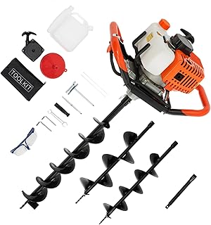 Tari&egrave;re &agrave; essence 52 cc avec 3 forets (100/150/200 mm) | Profondeur de per&ccedil;age 1,98 CV & 108 cm | &Eacute;conomie de carburant 600 g/kWh + amortissement des vibrations | Avec rallonge et kit d