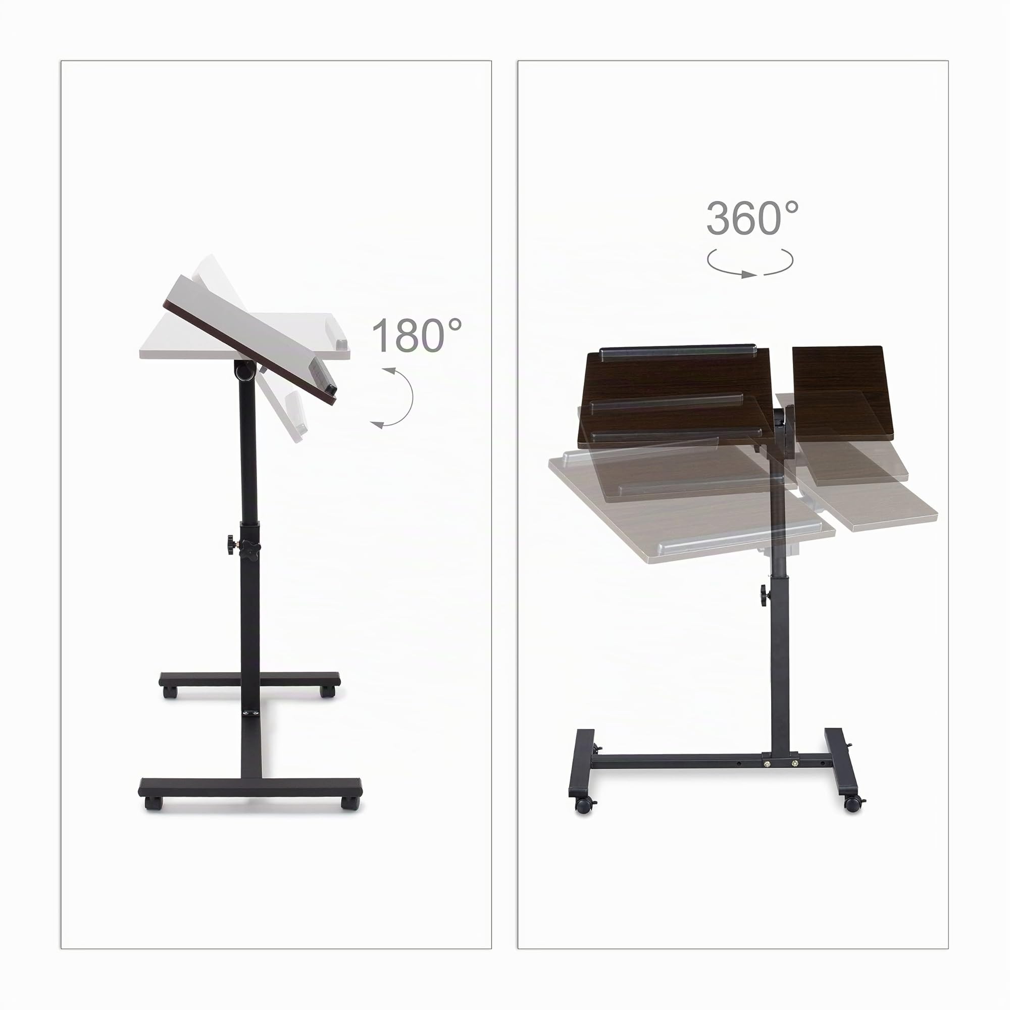 Relaxdays – Mesa para portatiles con altura ajustable, madera (MDF) y metal (Acero), 95 x 60 x 40 cm, 4 ruedas y frenos, 2 tacos antideslizantes en la superficie, Color Ébano (negro)