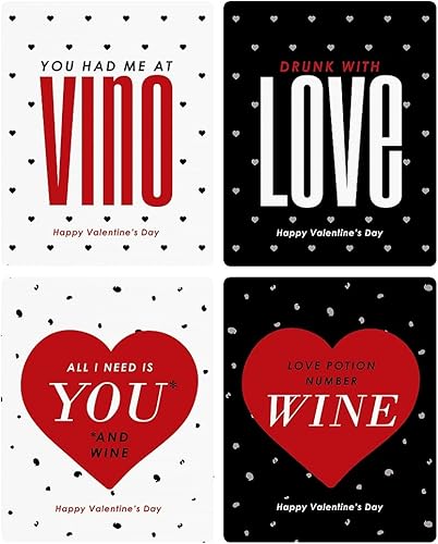 Miniatura 6 de Big Dot of Happiness - Día de San Valentín - Regalo para mujeres y hombres - Etiquetas adhesivas para botellas de vino - Juego de 4