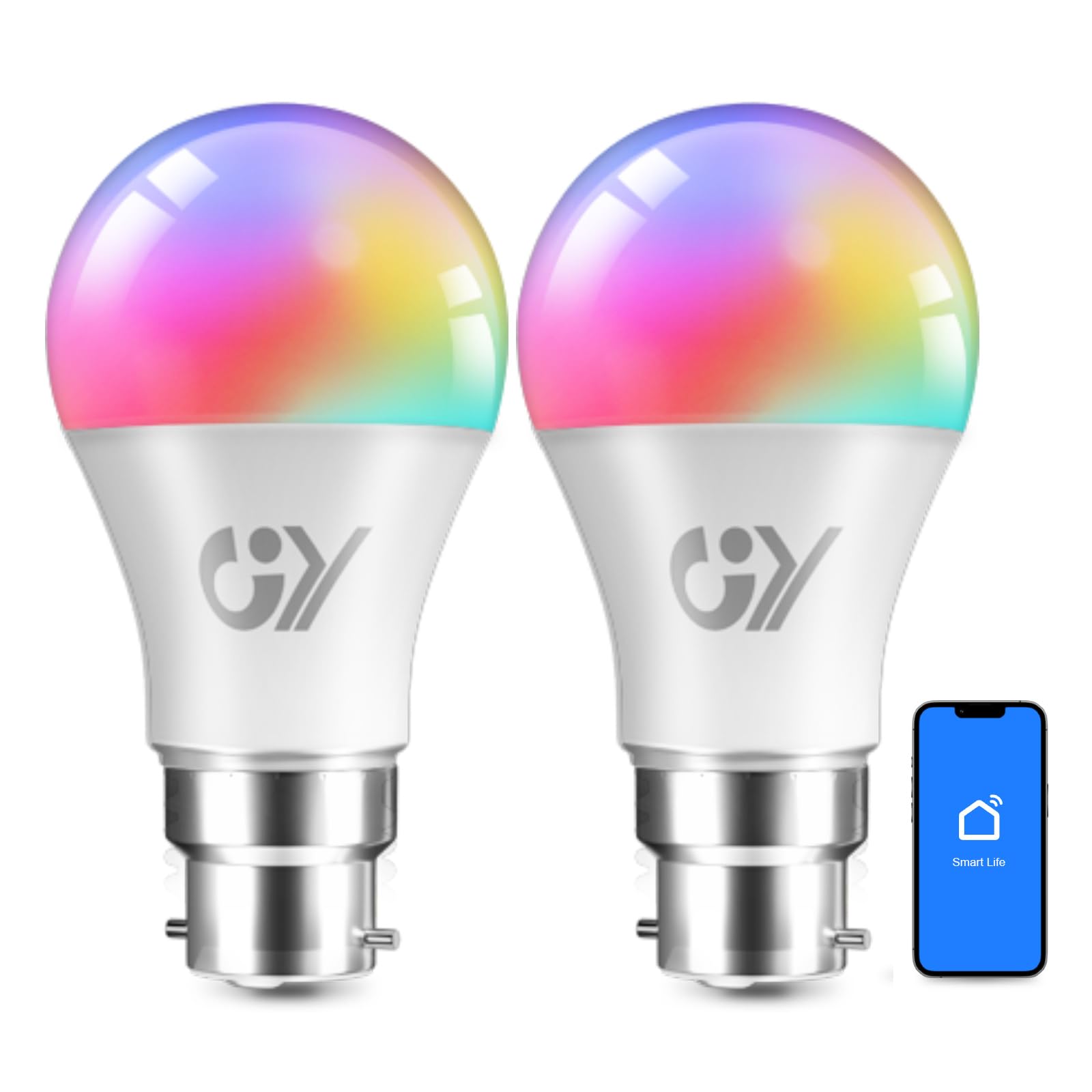 GY GY Mesh LED Glühbirne A60 E27-B22 6,5W 1050LM, Dimmbar Bluetooth RGB Warmweiß-Kaltweiß Lampe mit 16 Millionen Farben, Smart Home Wifi Leuchtmittel, Musiksynchroner Farbwechsel, 2er Pack