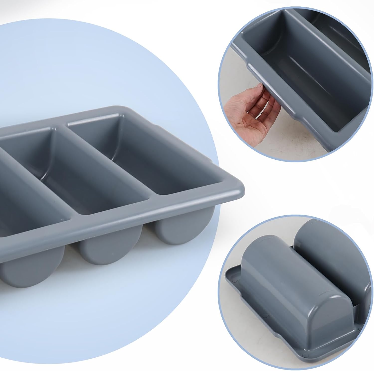 4-Pack Commercial 4-Compartment Plastic Cutlery Tray Box, Plastic Silverware Bin for Restaurant, Gray