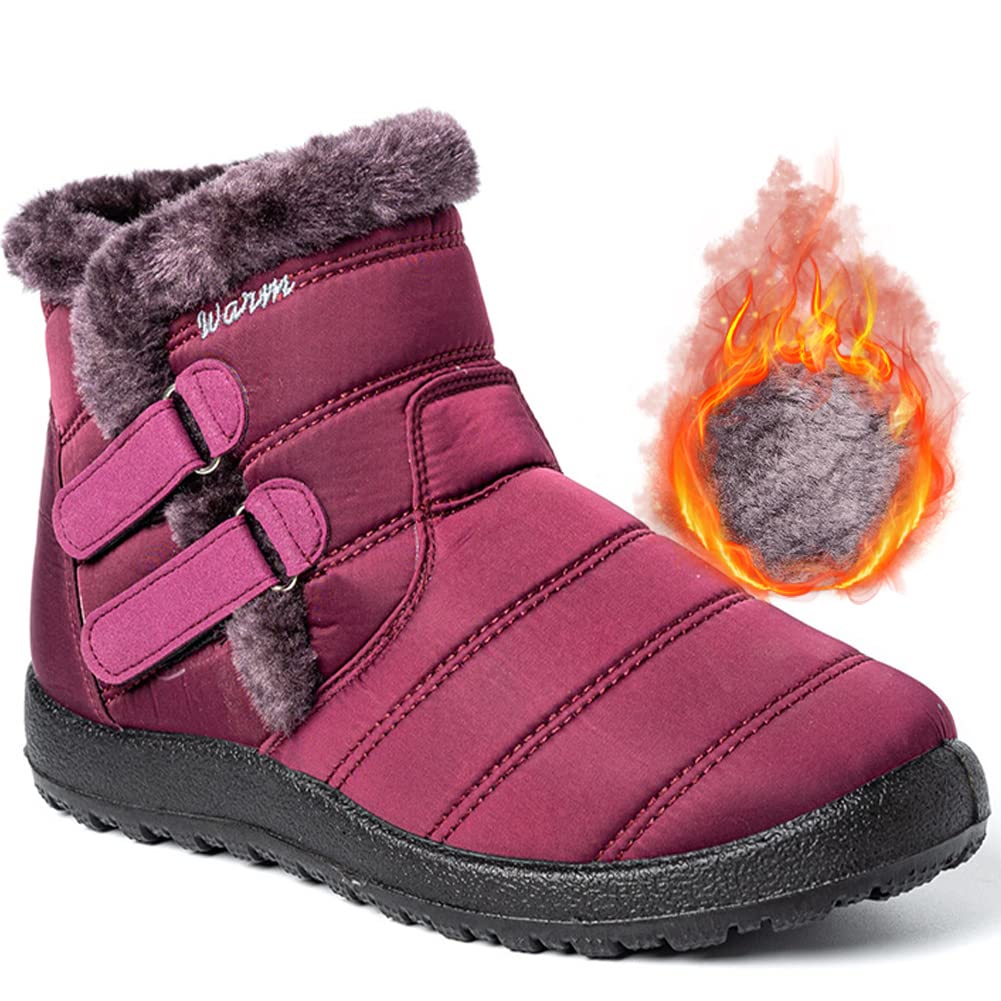 Aocase Women Anti Slip Snow Boots Comfy Extra Wide Diabetic Orthopedic Walking Slippers Outdoor Walking Warm Bootie for Senior Swollen Feet Arthritis Edema,Red,41