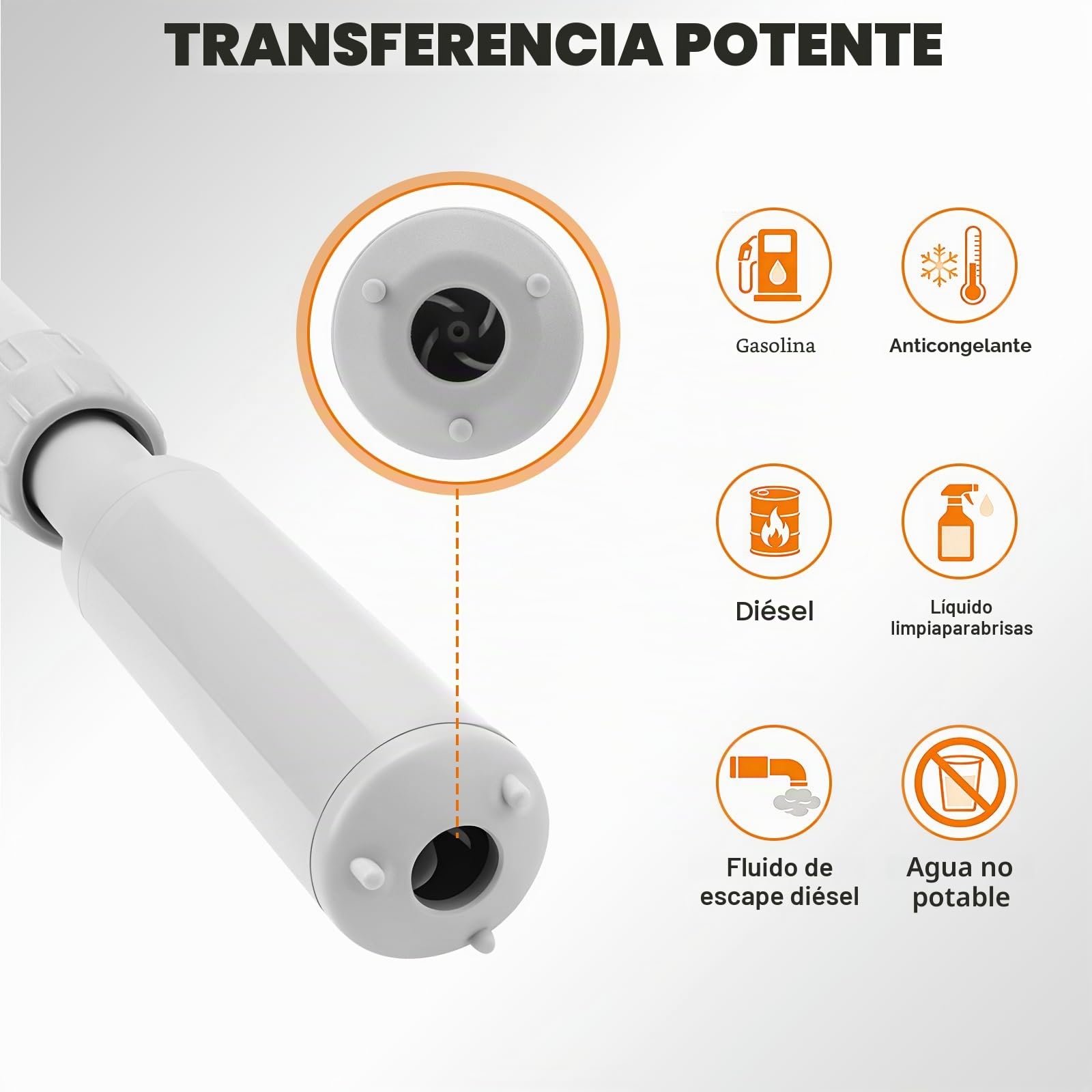Bomba de Transferencia de Combustible Bomba de Gasolina Funciona con USB-C/AA 10.6 l/min con Parada Automática y Manguera Retráctil, Bomba de Líquido Portátil Transfiere Gasolina Gasoil Combustible
