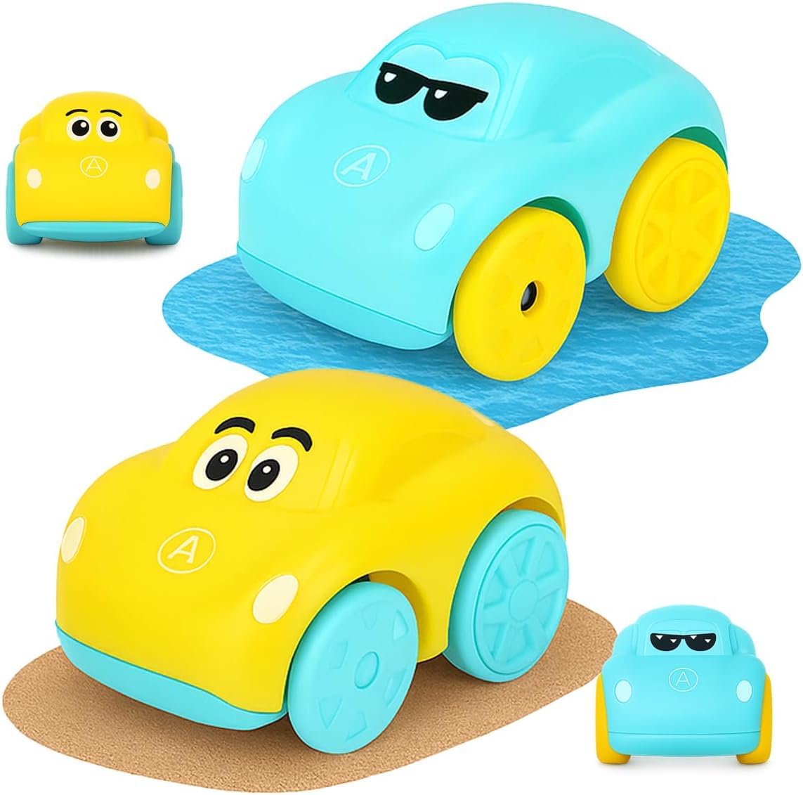 KoolBitz 2 PCs Wind-Up Bath Toys for Babies & Toddlers - 2in1 Land & Water Cartoon Cars, Floating Swimming Toys for Bath, Pool & Floor Interactive Fun Play - Age 3+ (Random Colours)