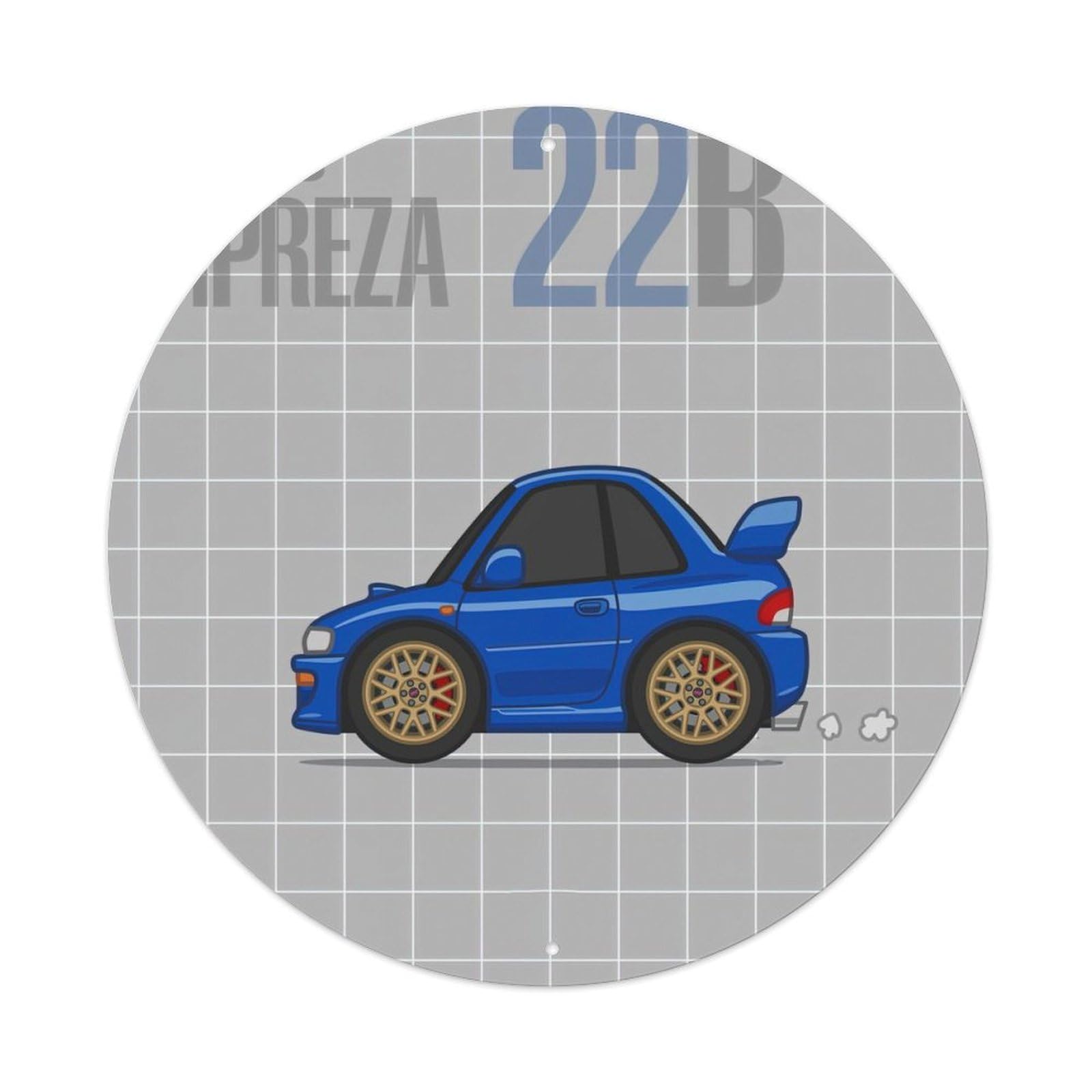 JDM Car Impreza STI 22B Sport Car Mini Version Vintage Metal Tin Sign Plaque Wall Decor for Cafe, Club, Garden Round Metal Poster 8x8Inch